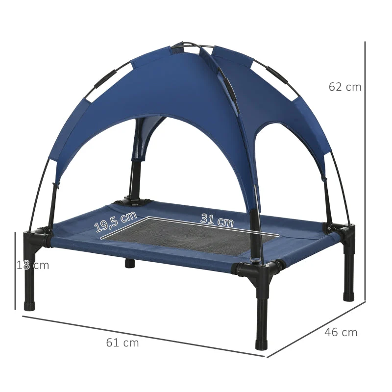 Raised Dog Bed Outdoor with Canopy UV Protection, Dark Blue Taffeta Fabric - Image 3