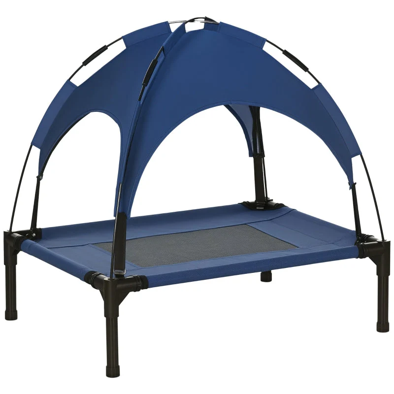 Raised Dog Bed Outdoor with Canopy UV Protection, Dark Blue Taffeta Fabric - Image 8