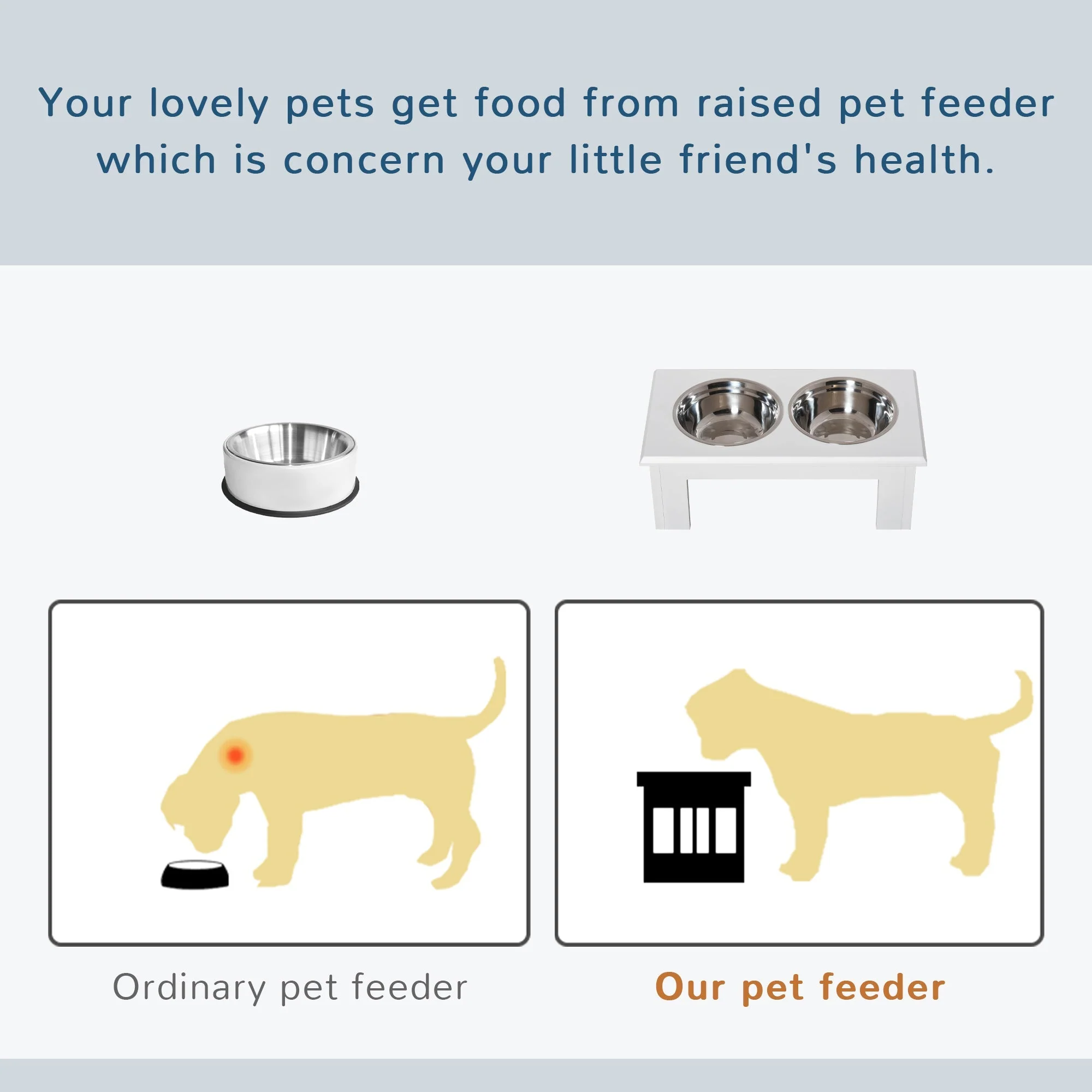 Raised Dog Bowl, Stainless Steel, MDF White - Image 4