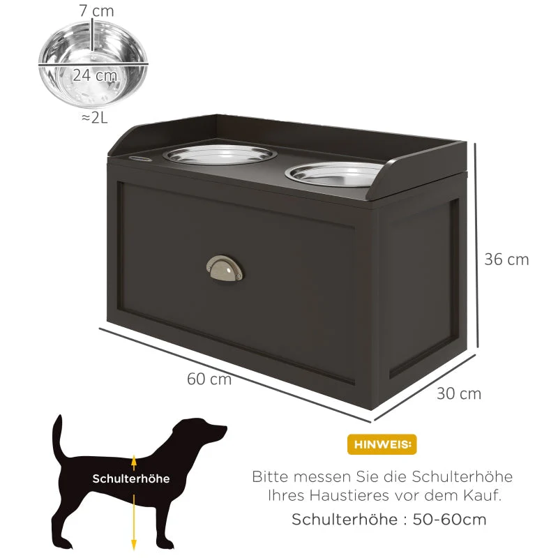 Raised Feeding Station, 2 Bowls 1 Storage, Brown - Image 3