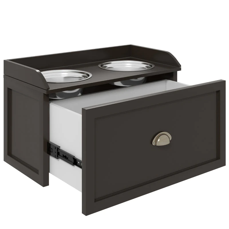 Raised Feeding Station, 2 Bowls 1 Storage, Brown - Image 7