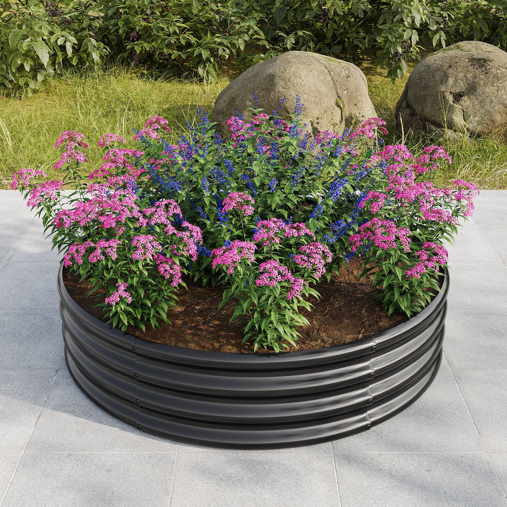 Raised Garden Bed Planter, Outdoor Vegetables Fruits Flowers, Galvanized Round - Image 3