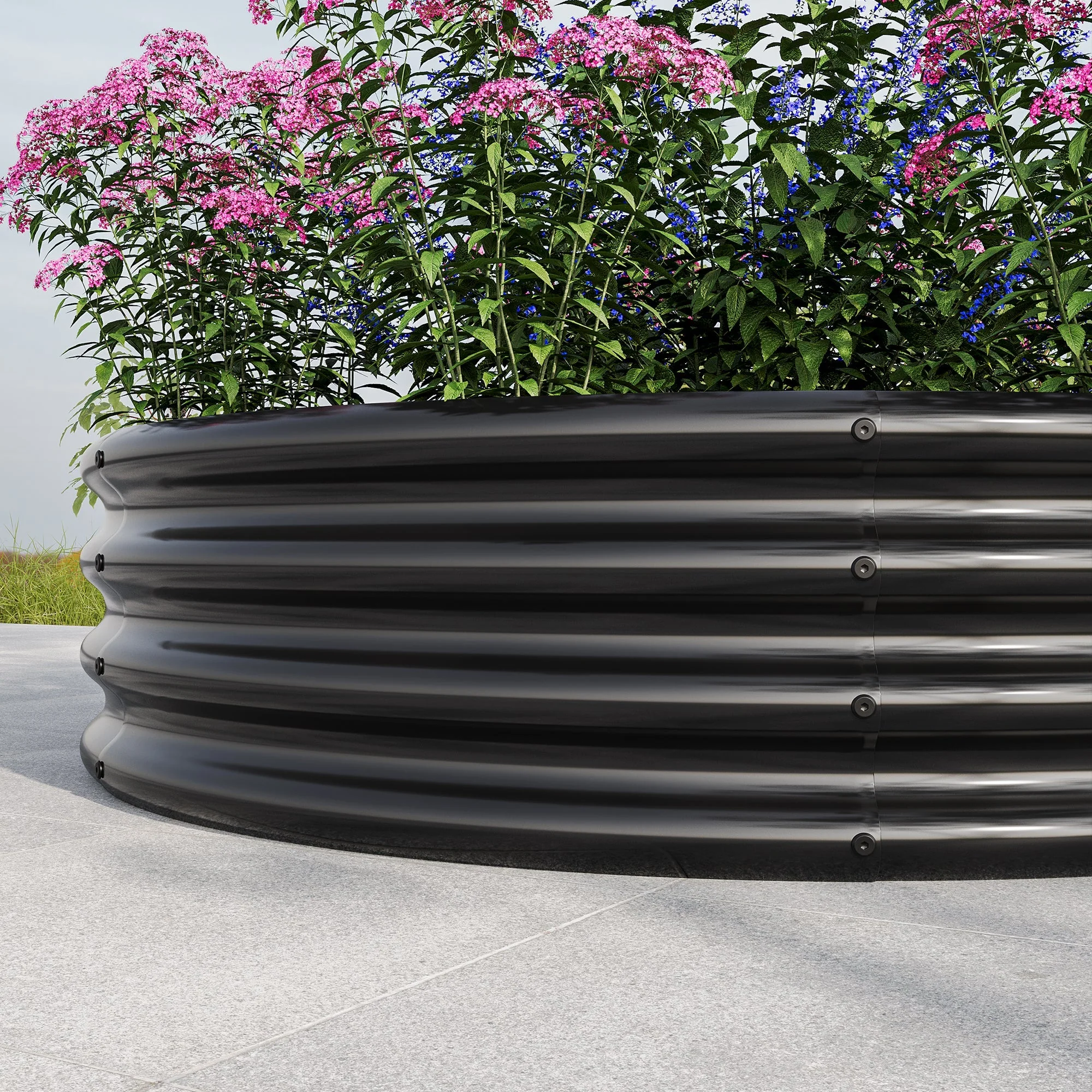 Raised Garden Bed Planter, Outdoor Vegetables Fruits Flowers, Galvanized Round - Image 4