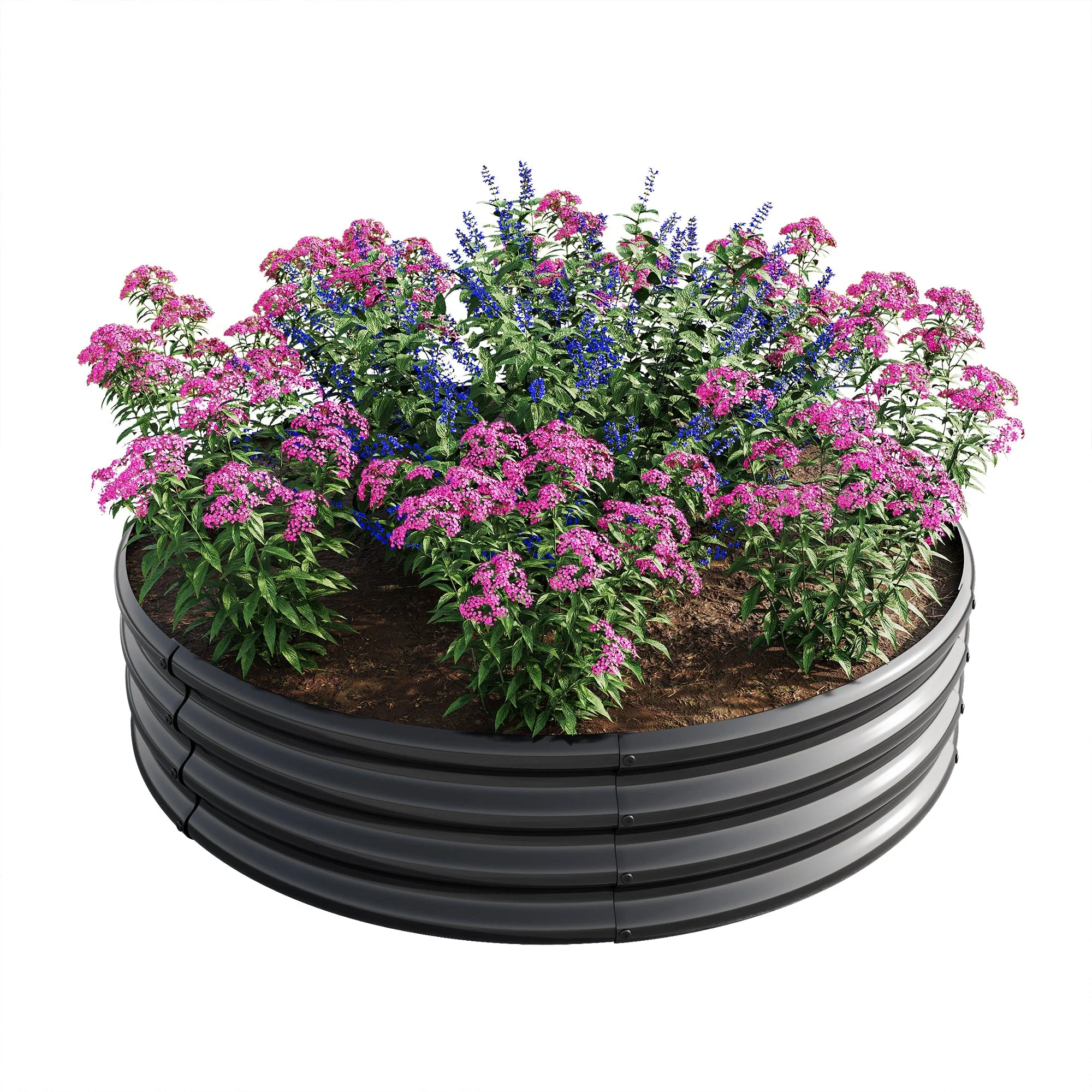 Raised Garden Bed Planter, Outdoor Vegetables Fruits Flowers, Galvanized Round - Image 6
