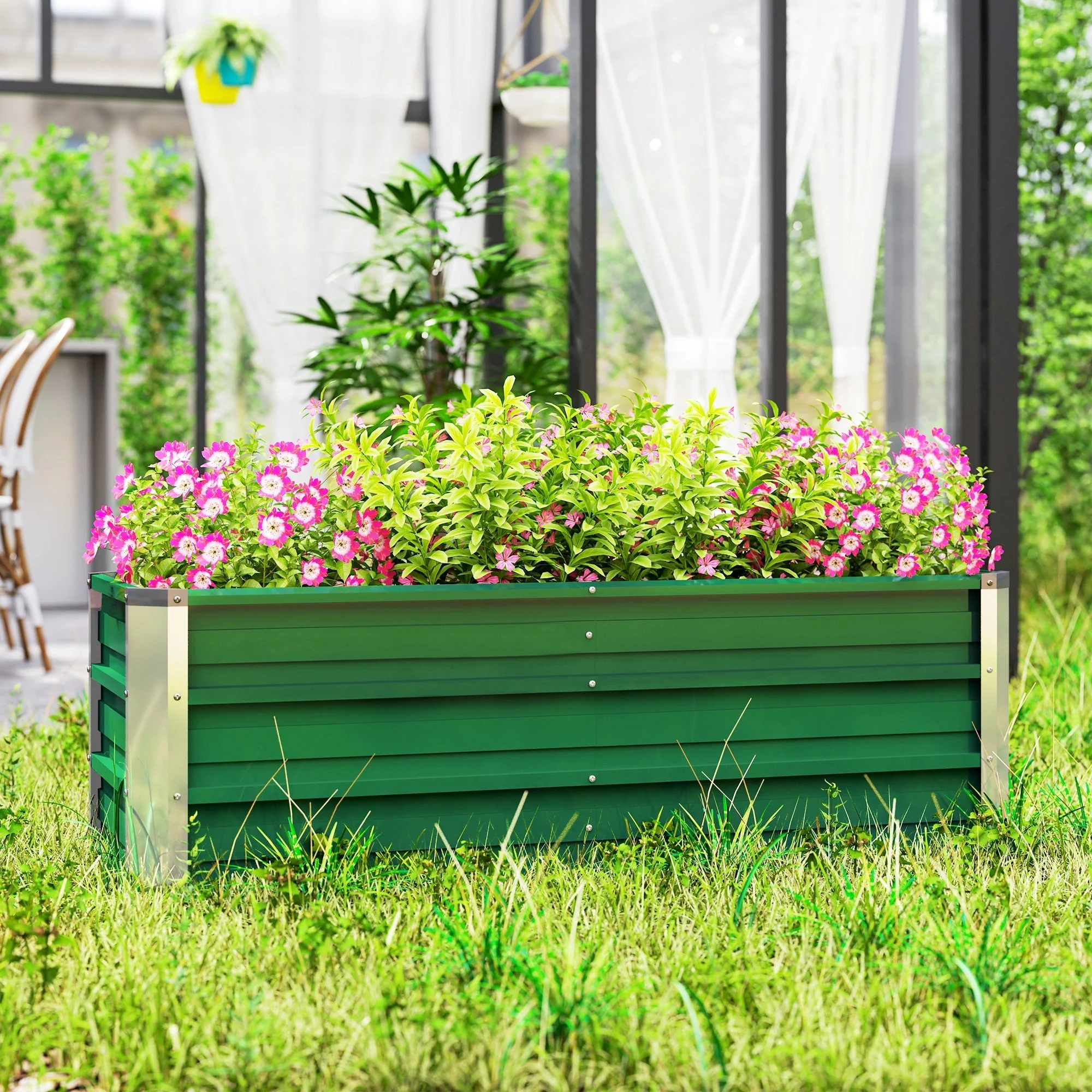 Raised Garden Bed/Planter Steel 125x47x40cm with Gloves, Green - Image 8