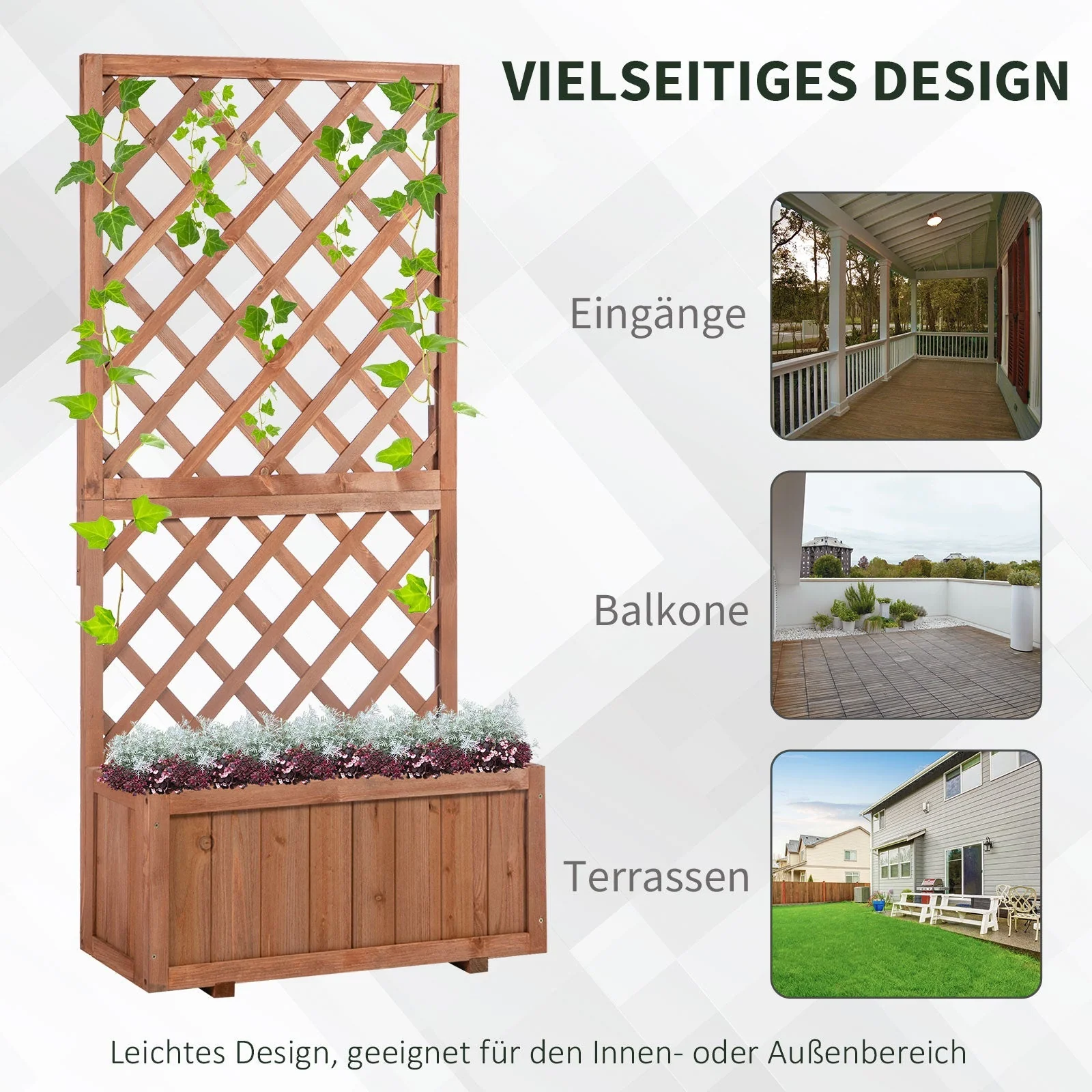 Raised Garden Bed Planter Trellis 72.5x31.5x149.5cm Natural Wood - Image 6