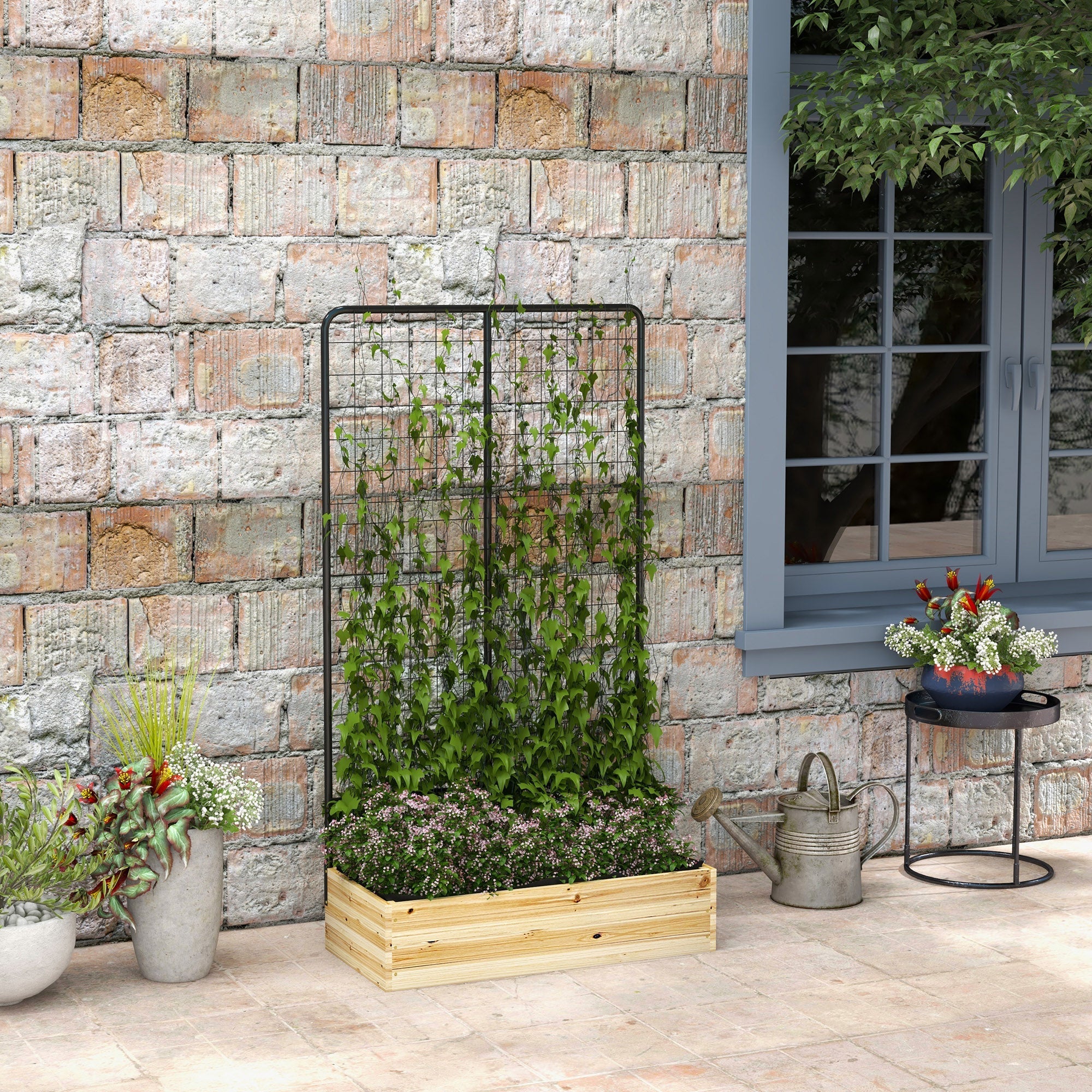 Raised Garden Bed Planter Trellis Herb Flower Box 80x38x145cm Natural Wood - Image 2