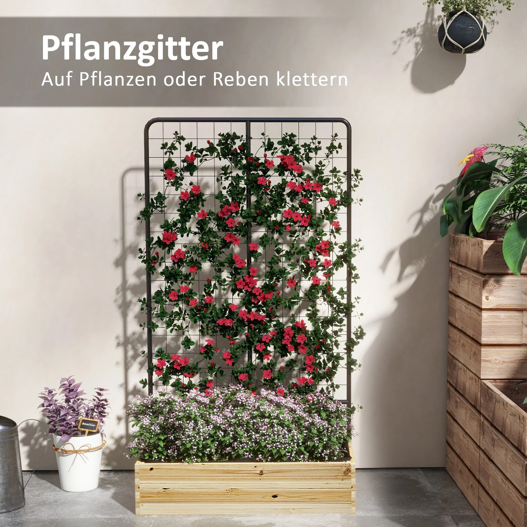 Raised Garden Bed Planter Trellis Herb Flower Box 80x38x145cm Natural Wood - Image 4