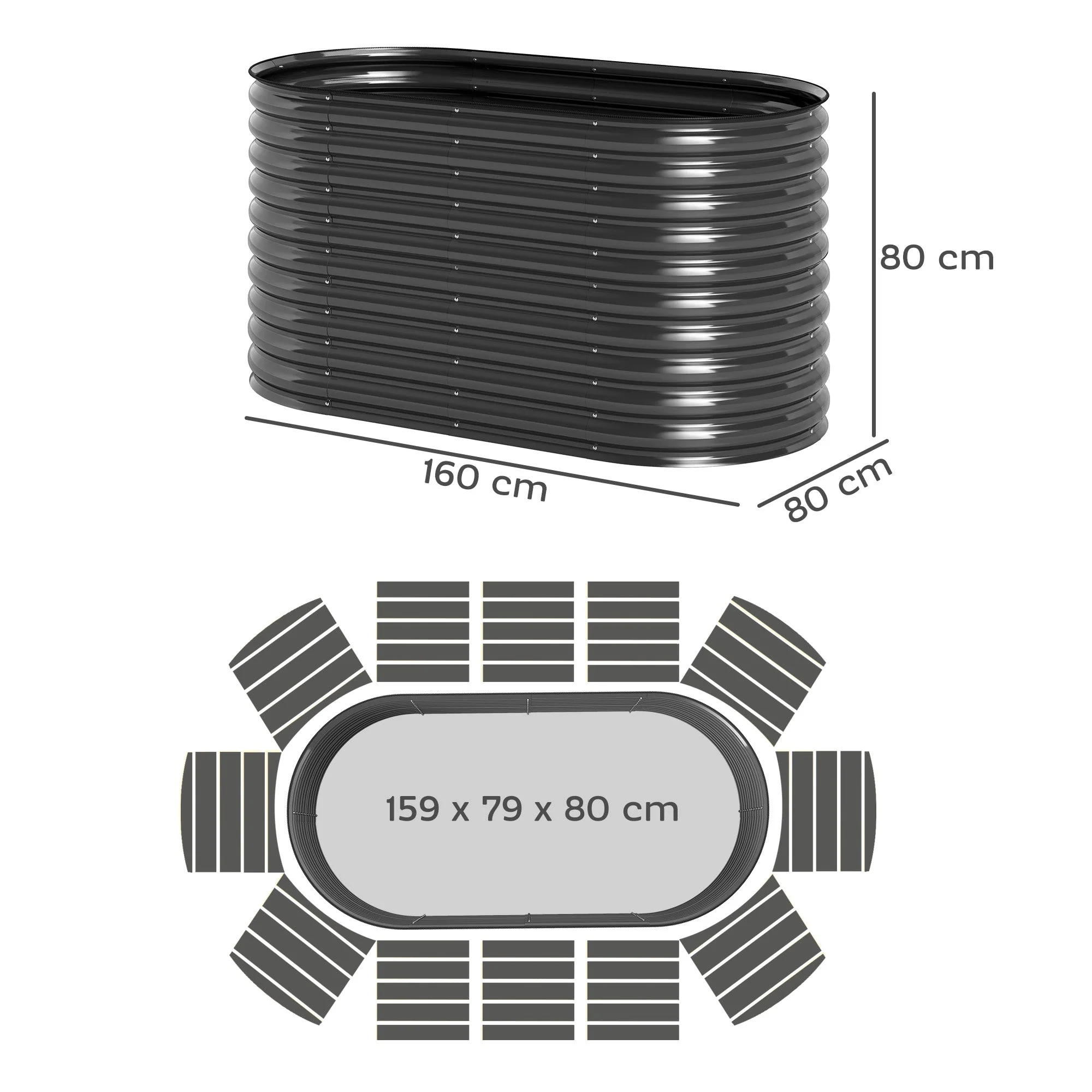 Raised Garden Bed, Stackable Planter Box 160x80x80cm for Vegetables & Flowers, Steel - Image 3