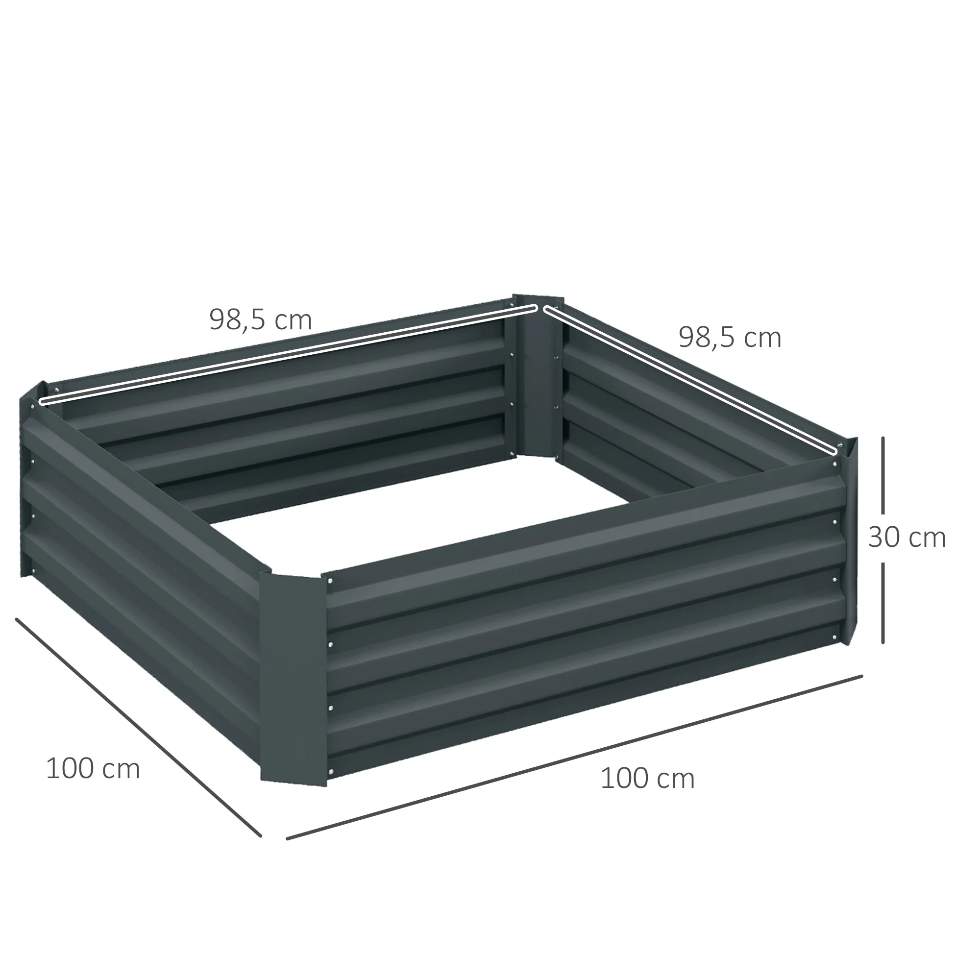 Raised Garden Beds (Set of 2), 100x100x30cm Plug-In Planter Box, Steel - Image 3