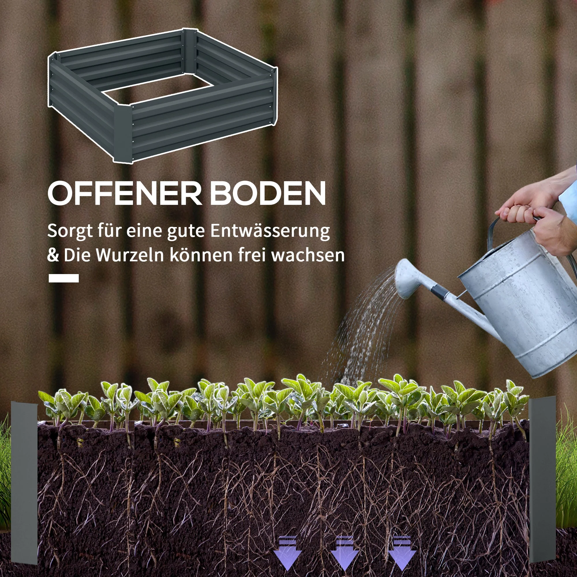 Raised Garden Beds (Set of 2), 100x100x30cm Plug-In Planter Box, Steel - Image 4