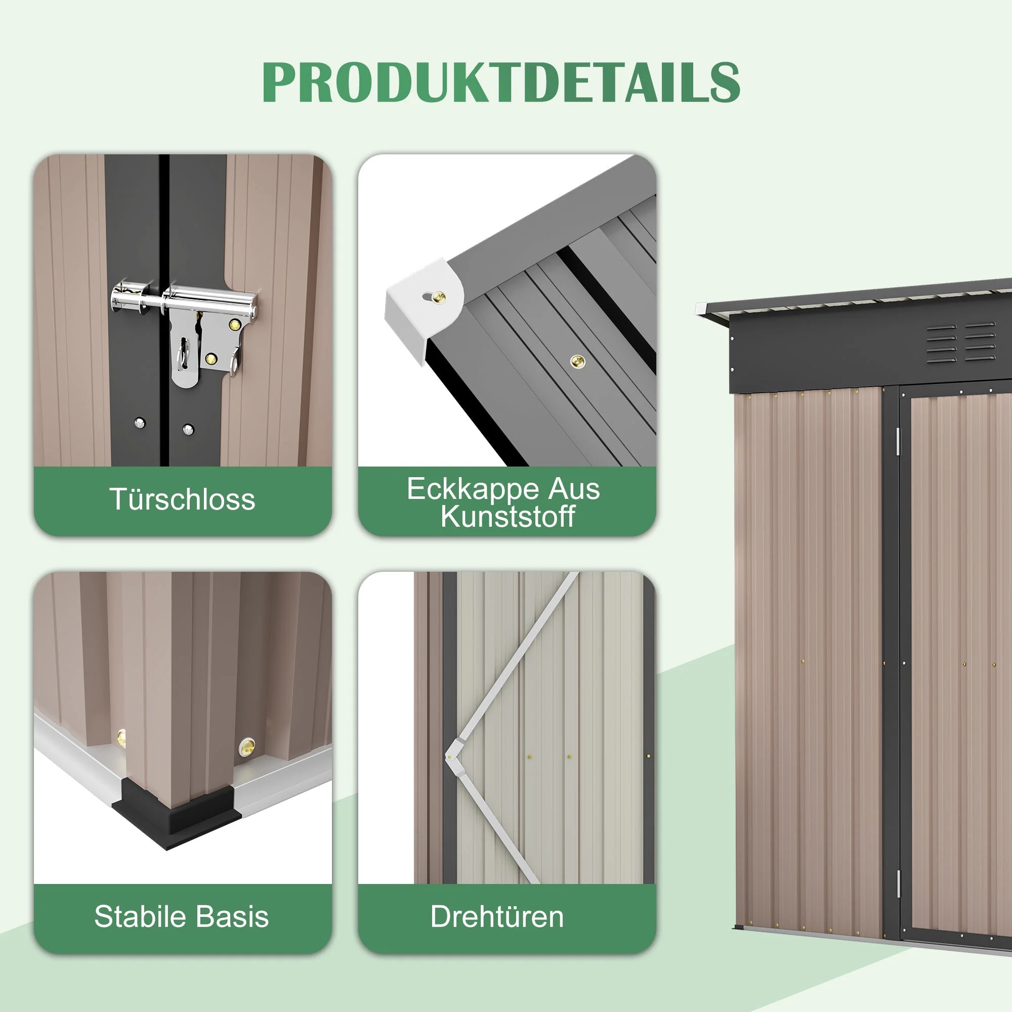 Rathwood 8x4 FT Metal Garden Shed with Foundation and Weatherproof Design, Brown Metal - Image 5