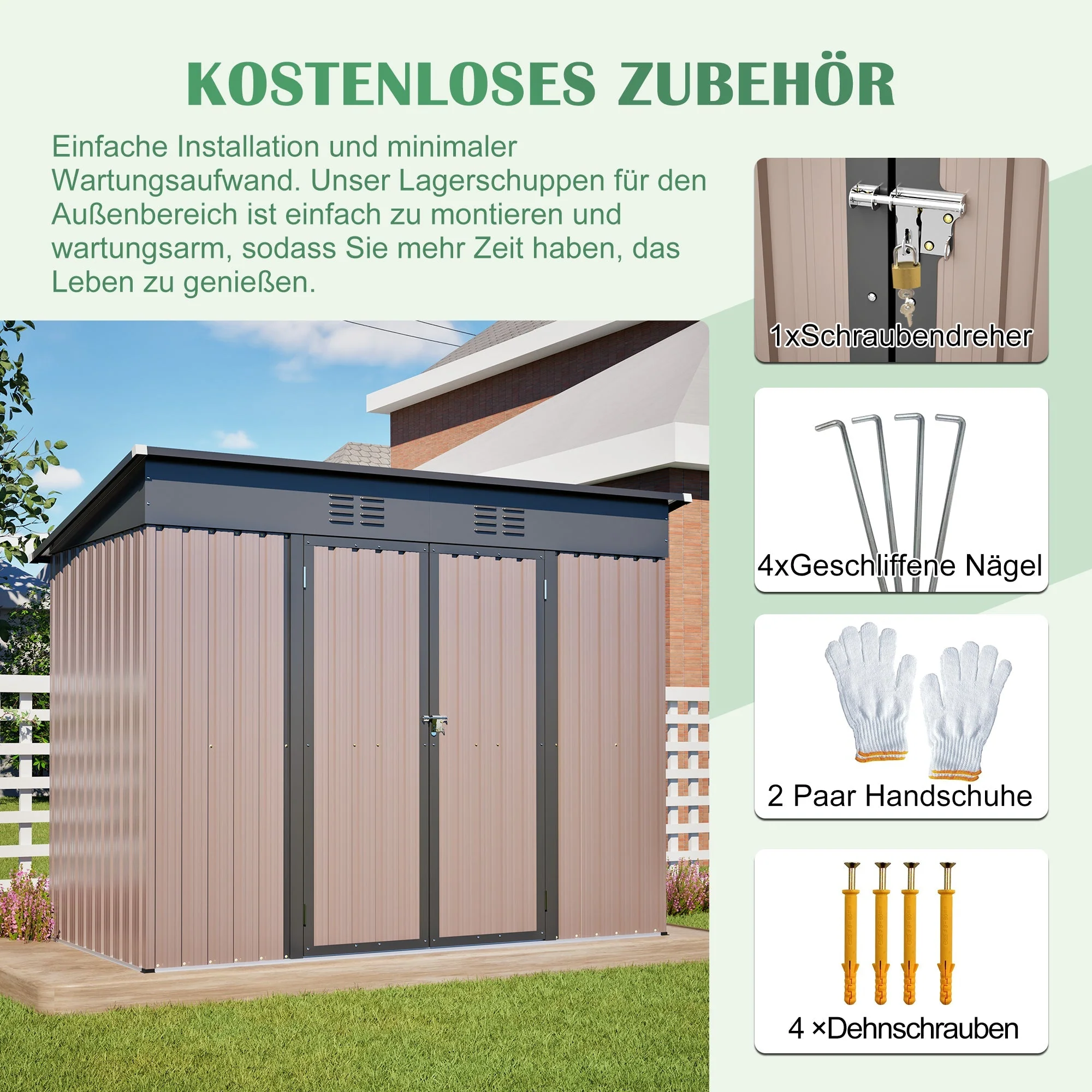 Rathwood 8x4 FT Metal Garden Shed with Foundation and Weatherproof Design, Brown Metal - Image 6