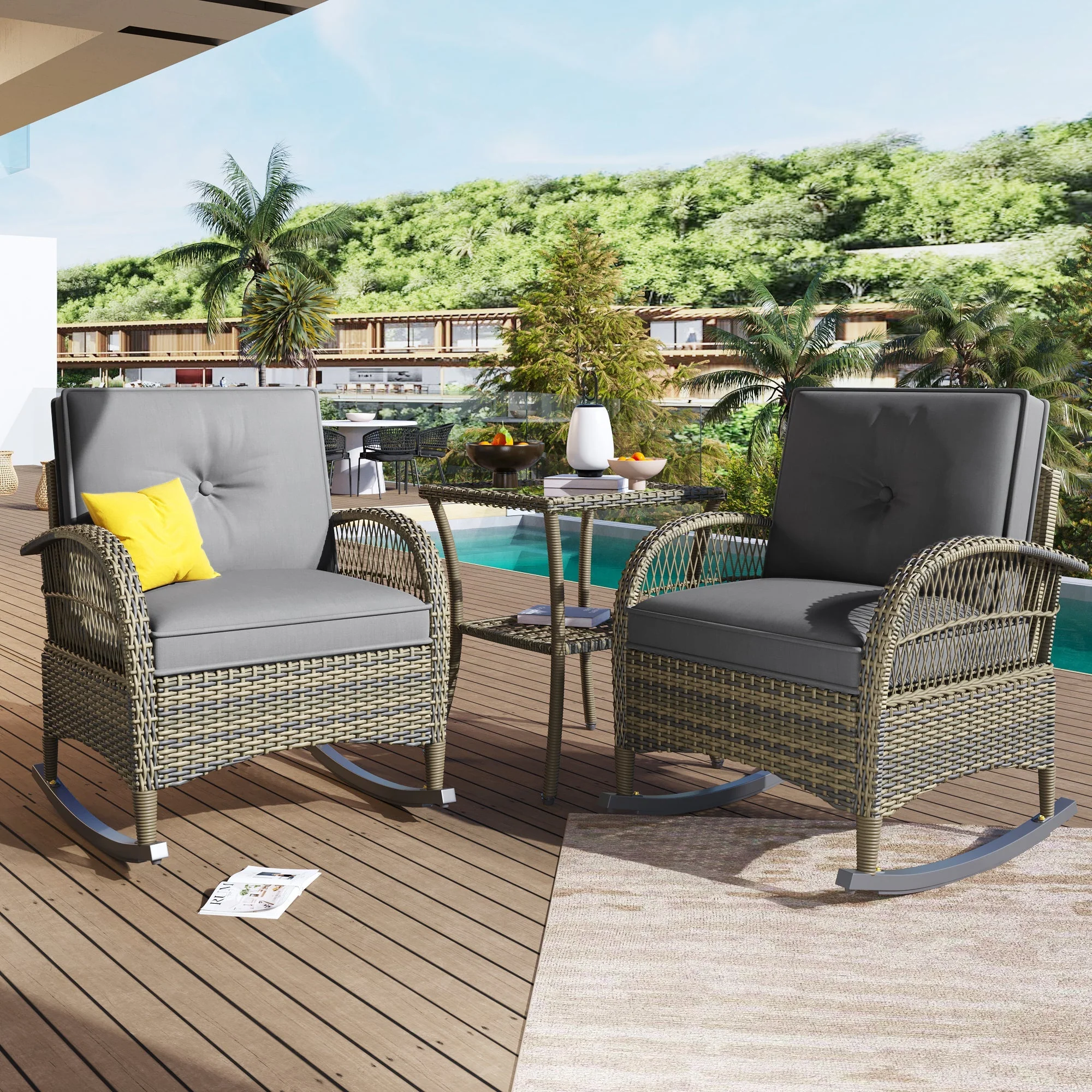 Rattan Balcony Set 3-Piece 160 kg Load Capacity, Grey Cushion - Image 5