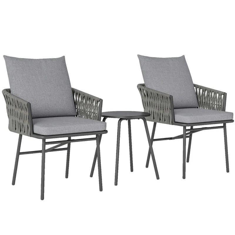 Rattan Bistro Set, 3-Piece, 2 Chairs, Coffee Table, Steel, Gray - Image 2
