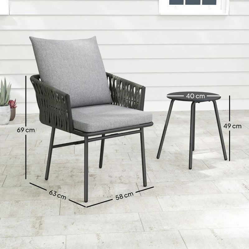 Rattan Bistro Set, 3-Piece, 2 Chairs, Coffee Table, Steel, Gray - Image 4