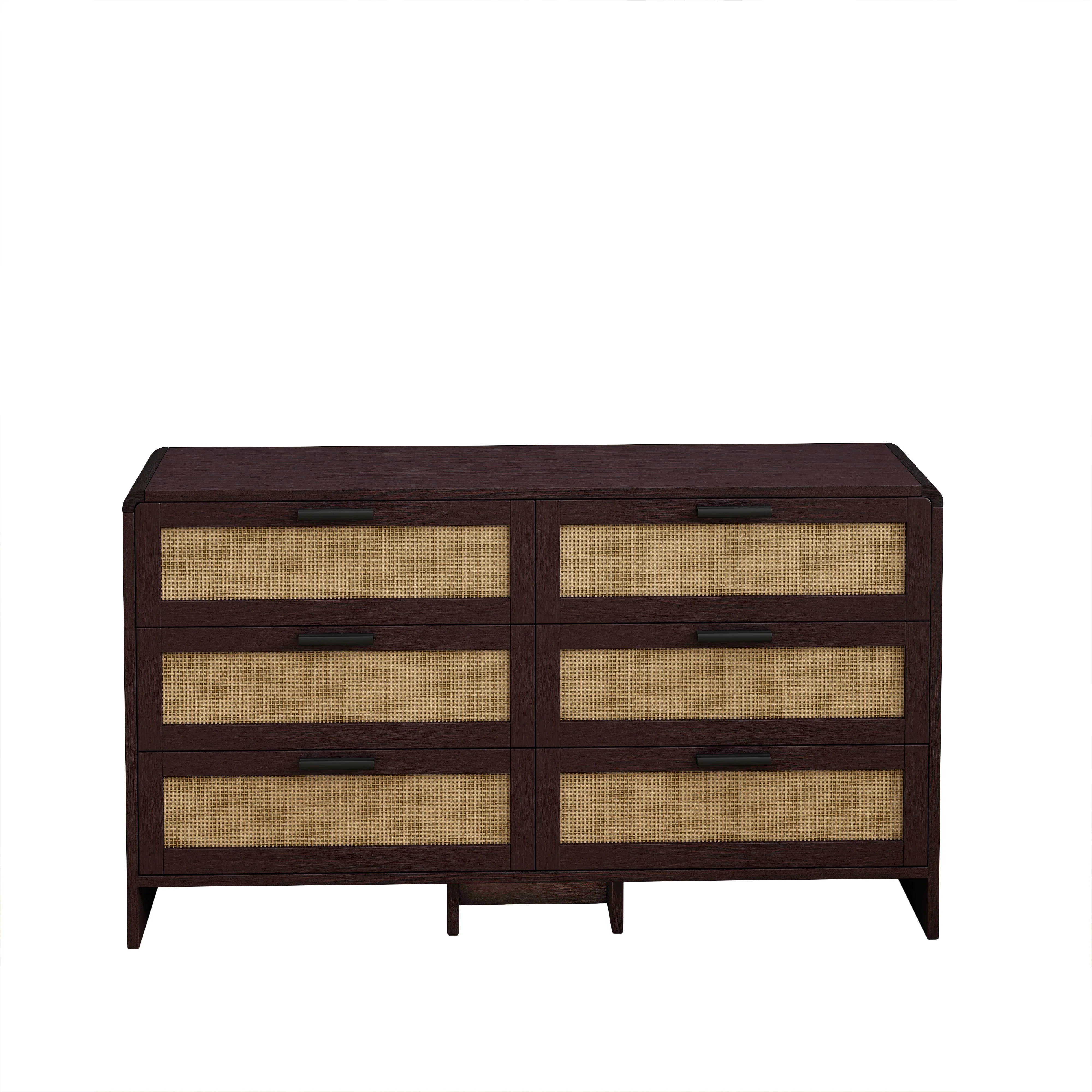 Rattan Cabinet, 130CM Arc Shaped Corner 6-Drawer Storage, Reddish-brown - Image 8