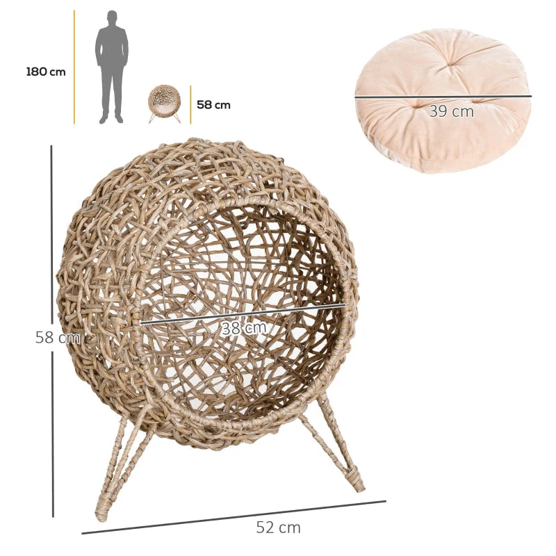 Rattan Cat House, Cushion Cat Cave, Raised Feet, Natural - Image 3