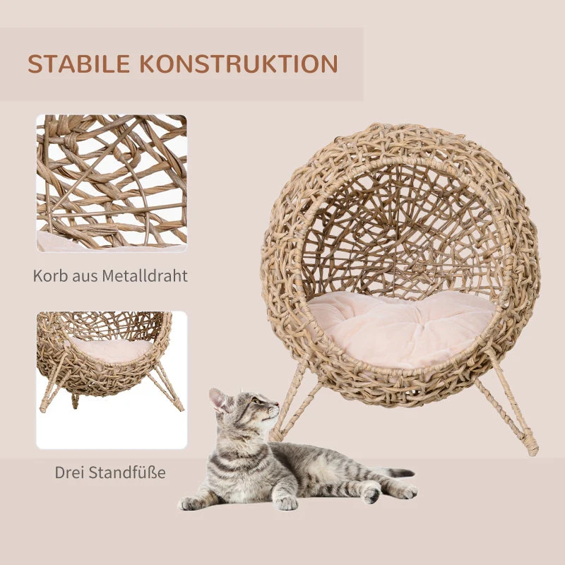 Rattan Cat House, Cushion Cat Cave, Raised Feet, Natural - Image 4