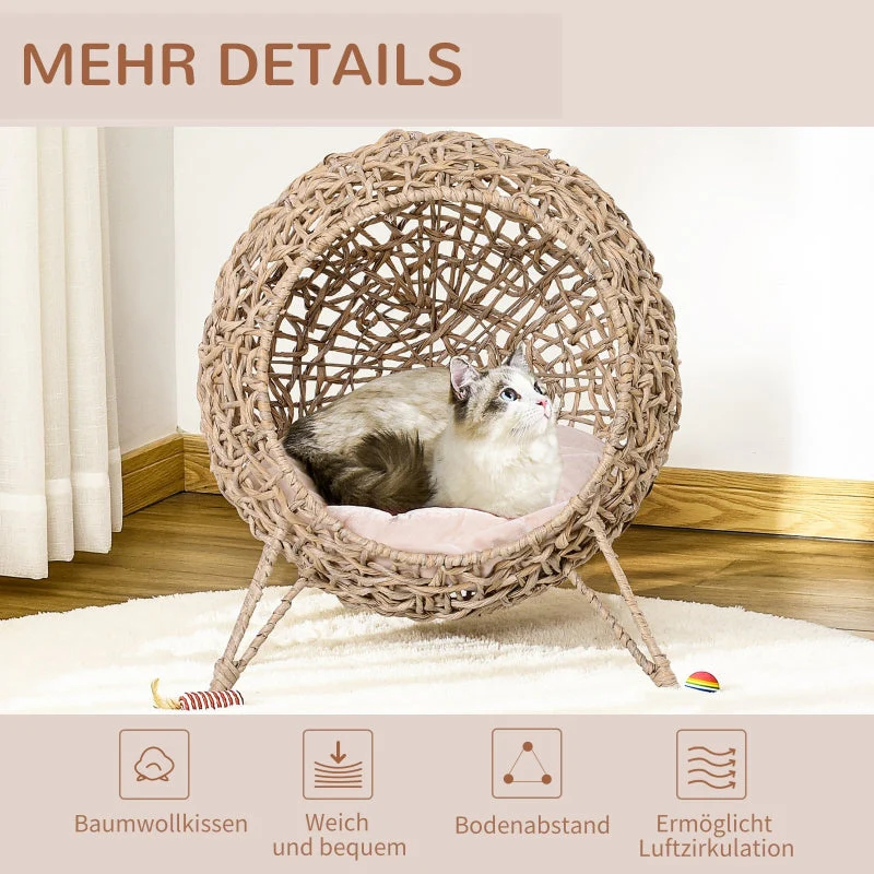 Rattan Cat House, Cushion Cat Cave, Raised Feet, Natural - Image 5