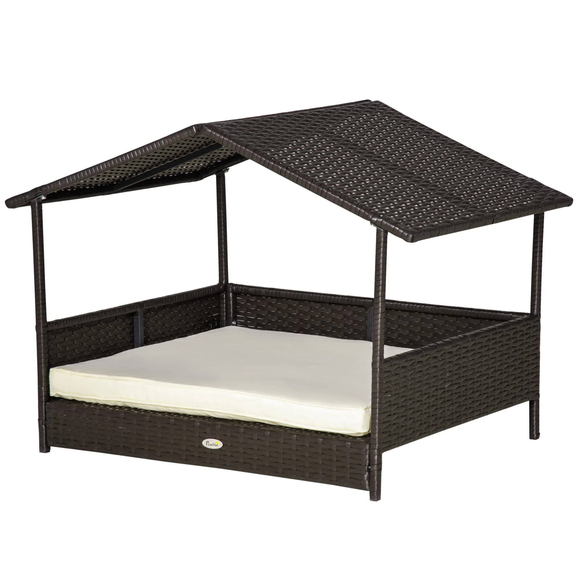 Rattan Dog House, Outdoor Bed, Steel Frame, Coffee-Brown - Image 2