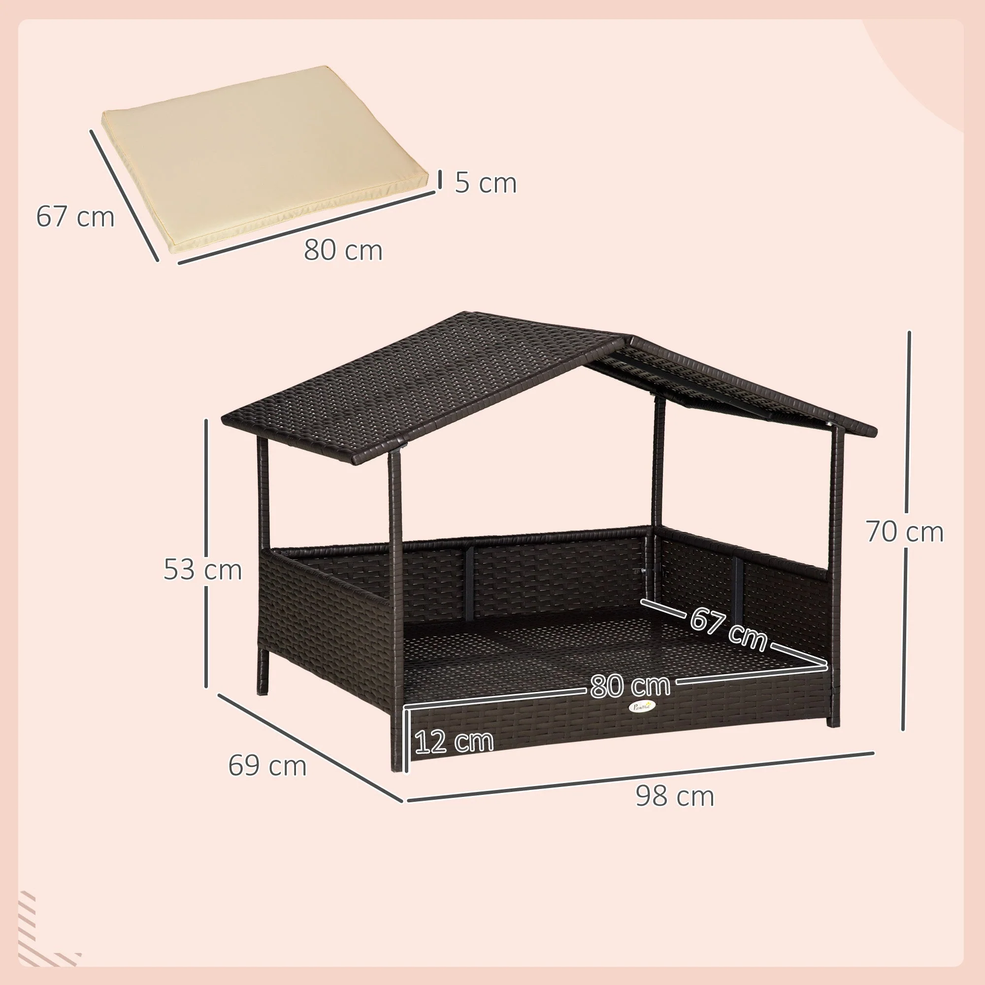 Rattan Dog House, Outdoor Bed, Steel Frame, Coffee-Brown - Image 3