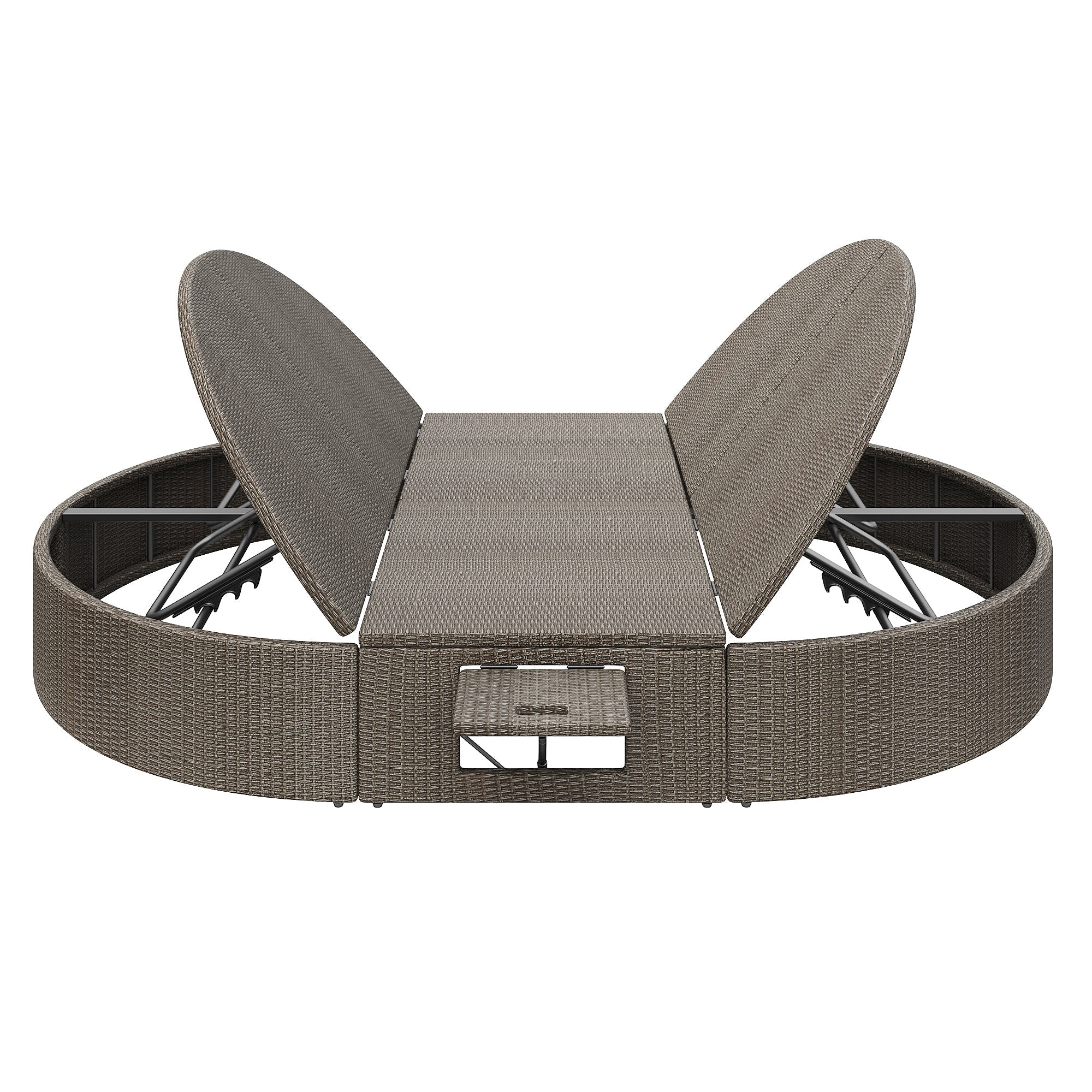 Rattan Double Lounger Outdoor Sunbed 2 Person Adjustable Angle Folding Table - Image 6
