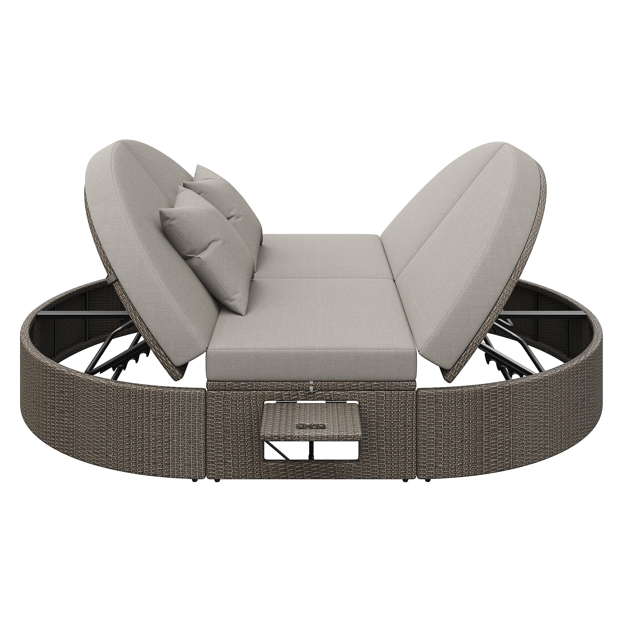 Rattan Double Lounger Outdoor Sunbed 2 Person Adjustable Angle Folding Table - Image 8