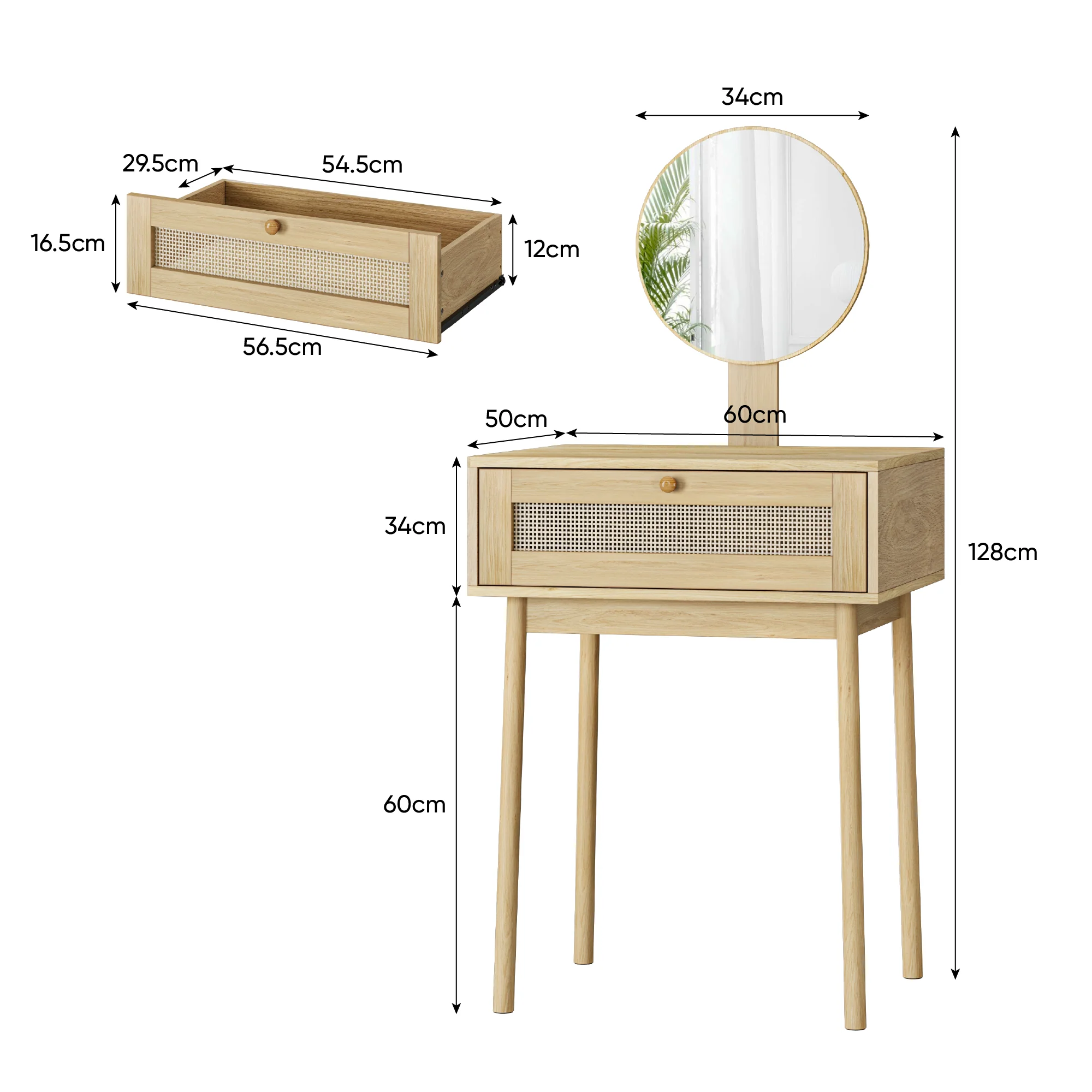 rattan dressing table with mirror compact suitable for small spaces - Image 2
