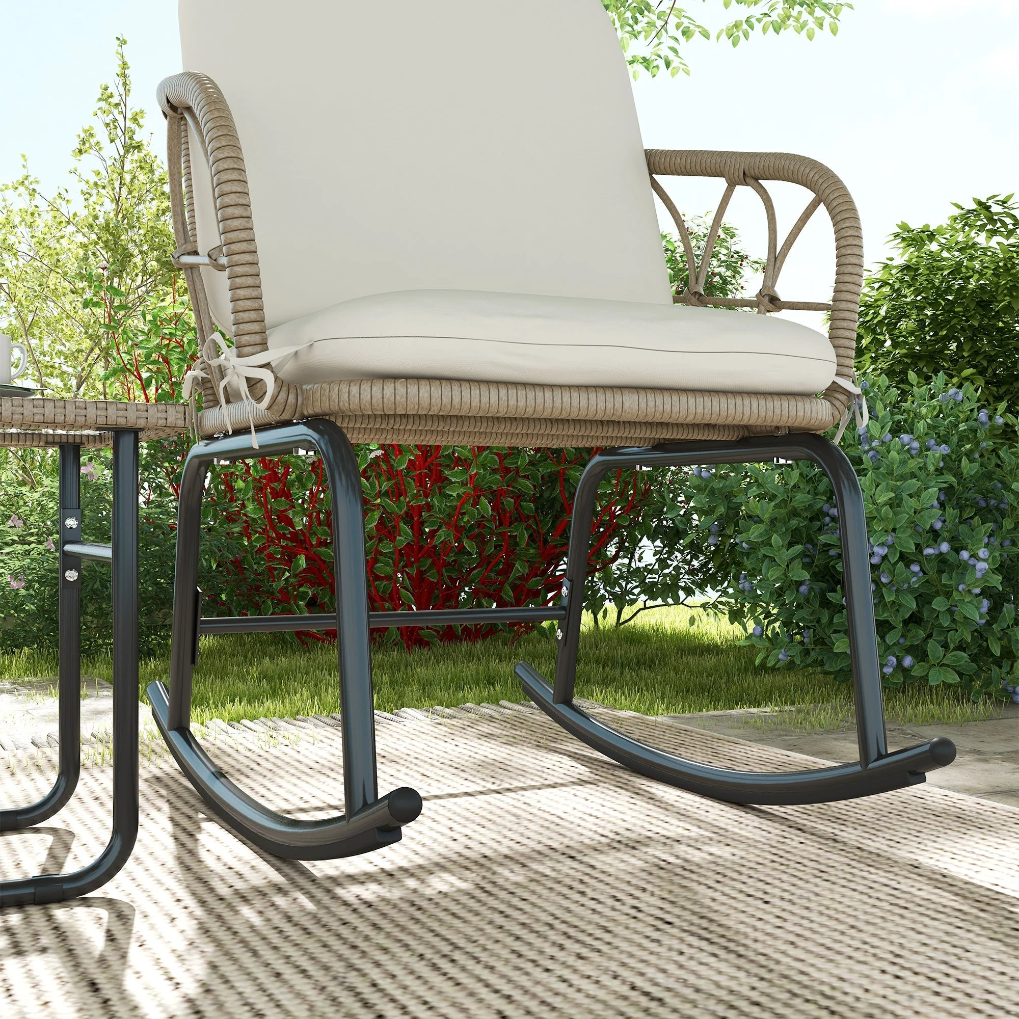 Rattan Rocking Chair Set, 3-Piece with Coffee Table & Cushions for Patio/Balcony - Image 7