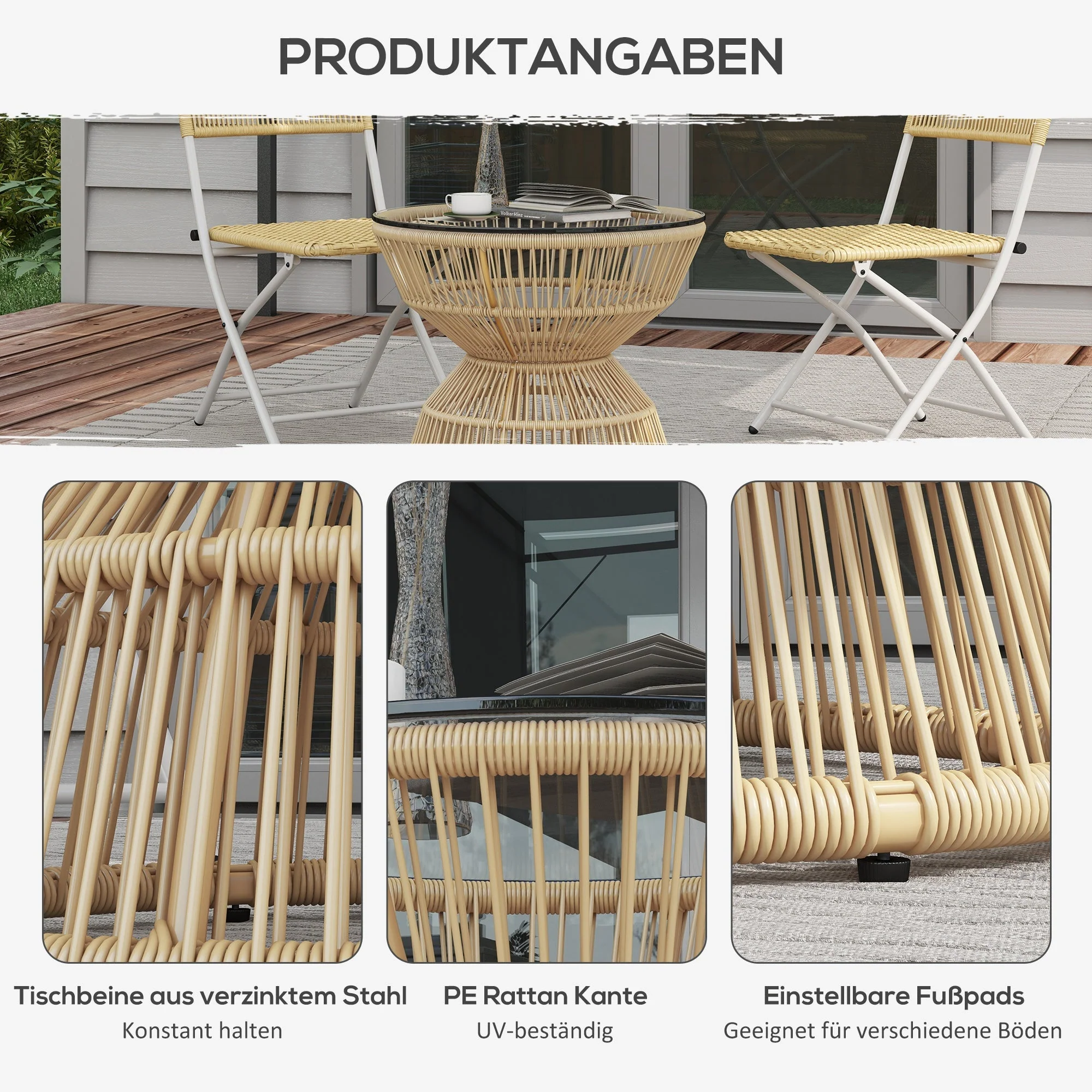 Rattan Side Table Ø60 cm Tempered Glass Boho Design Natural Wood - Image 6