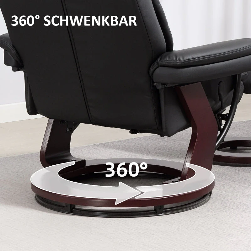 Recliner Chair, 360° Swivel, Footstool, Faux Leather, Black - Image 4