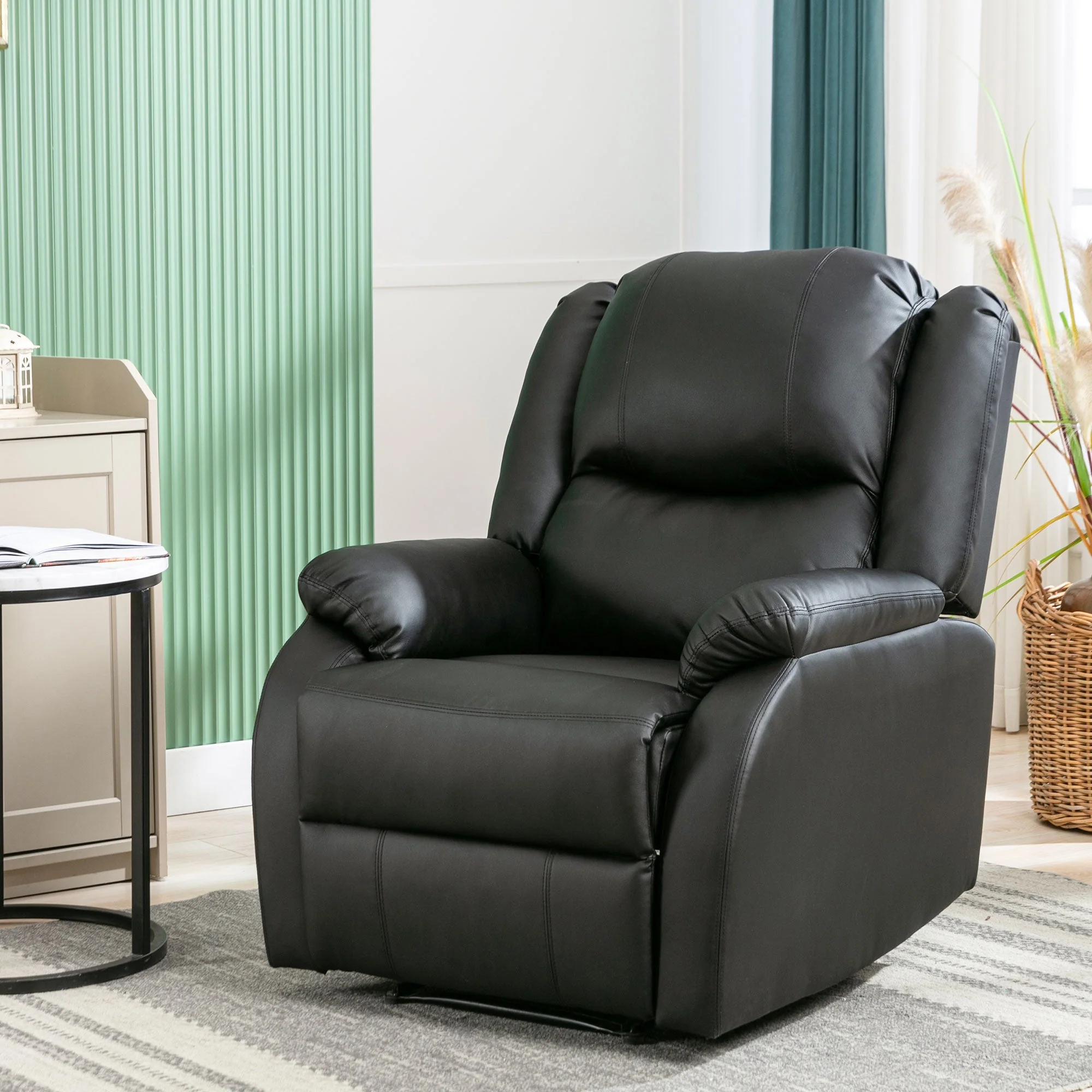 Recliner Chair, Adjustable Armchair with Side Pockets, PU Leather, Black - Image 6