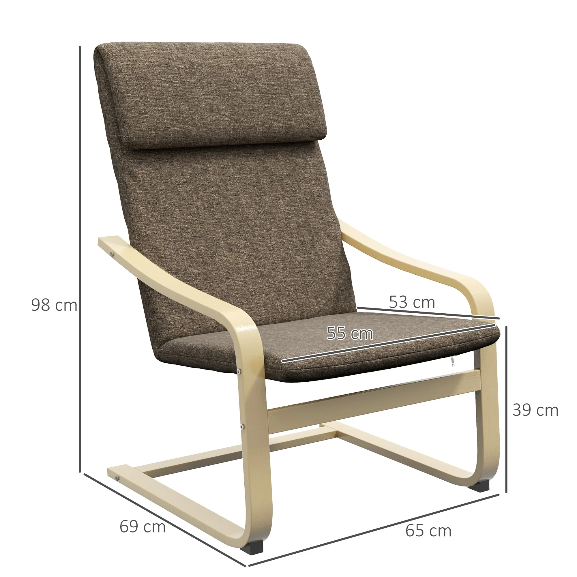 Recliner Chair, Headrest, Linen Look, Birch Wood, Brown - Image 3
