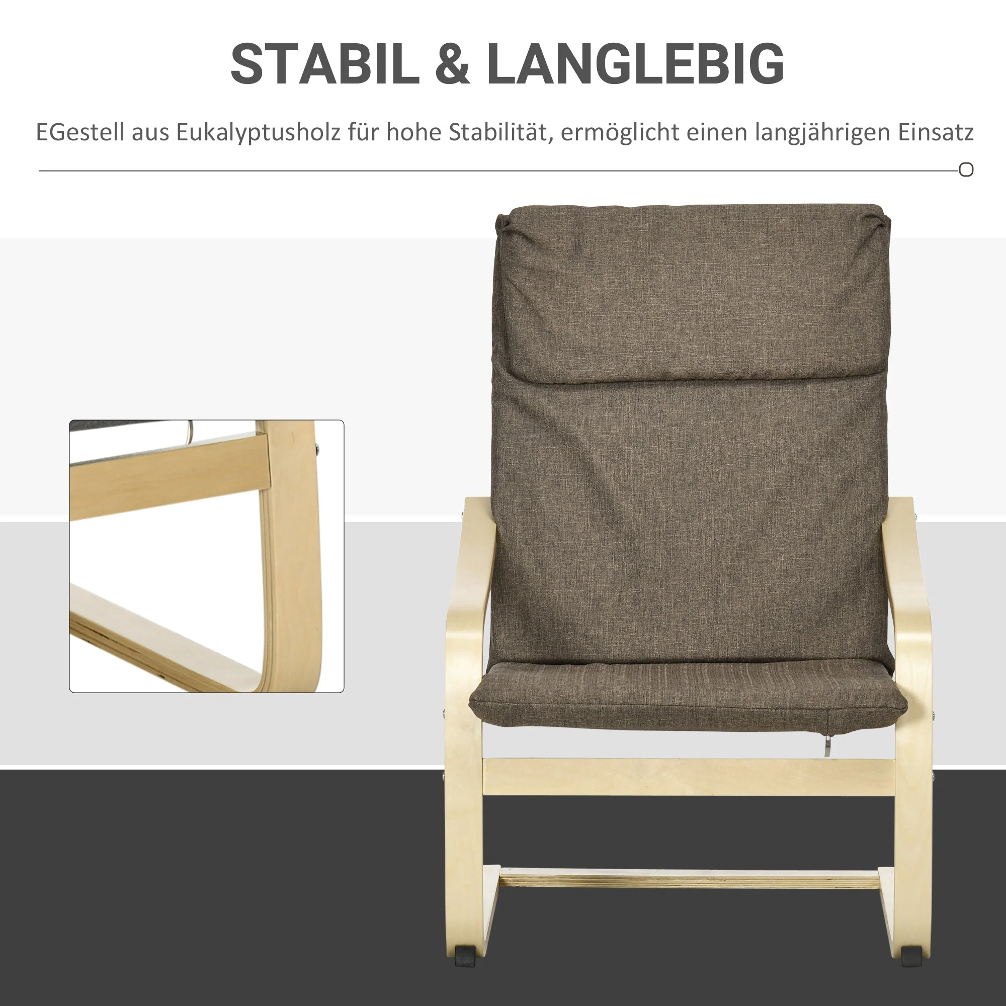 Recliner Chair, Headrest, Linen Look, Birch Wood, Brown - Image 5