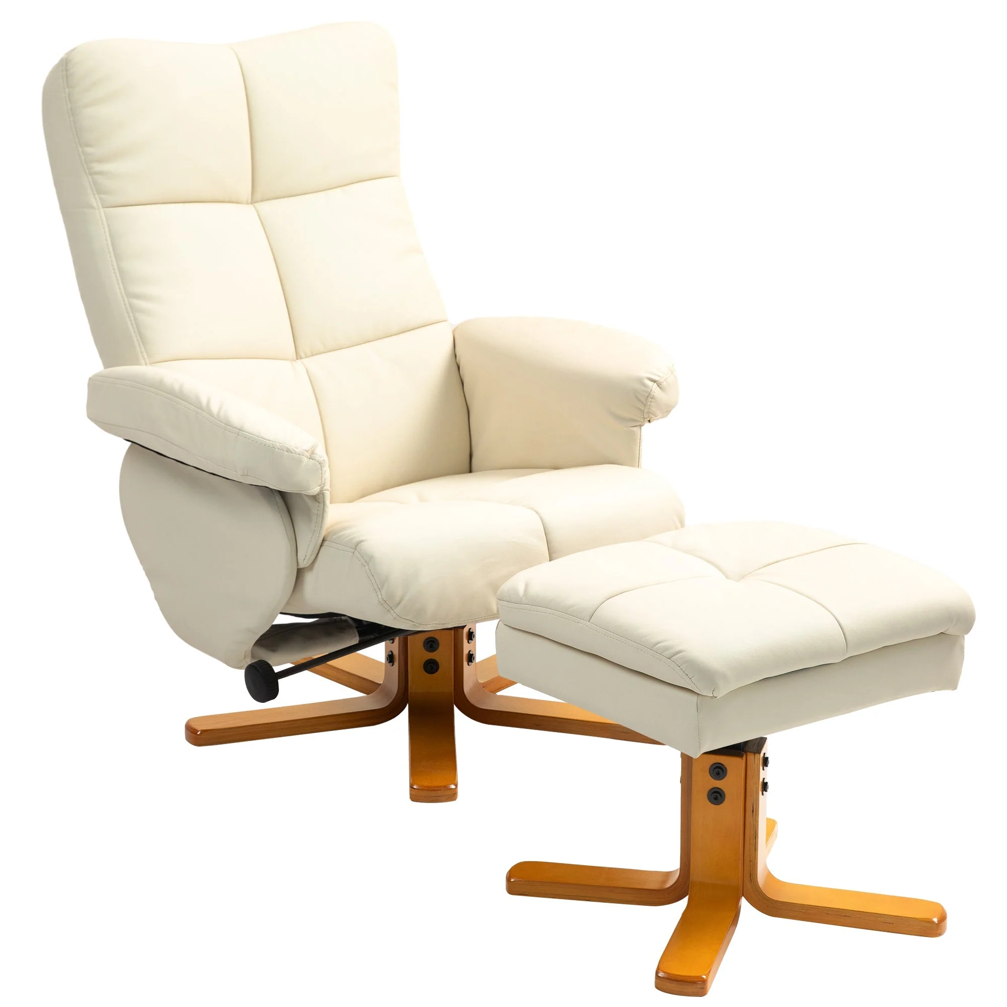 Recliner Chair with Footstool, Storage, Reclining, Swivel, Faux Leather, Cream White - Image 2