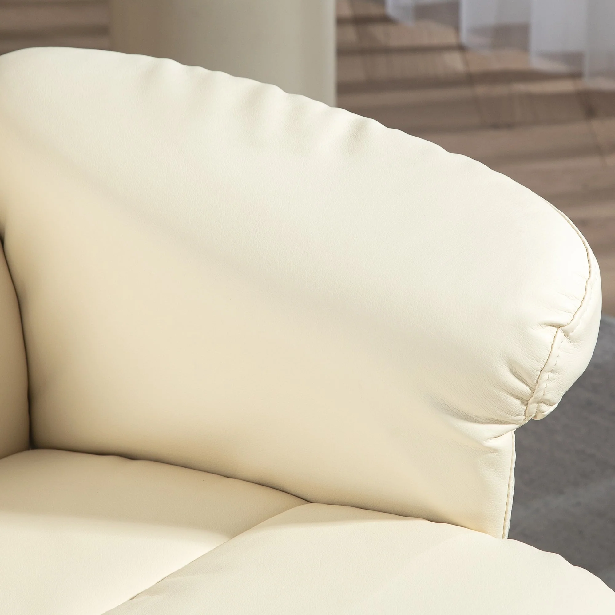 Recliner Chair with Footstool, Storage, Reclining, Swivel, Faux Leather, Cream White - Image 8