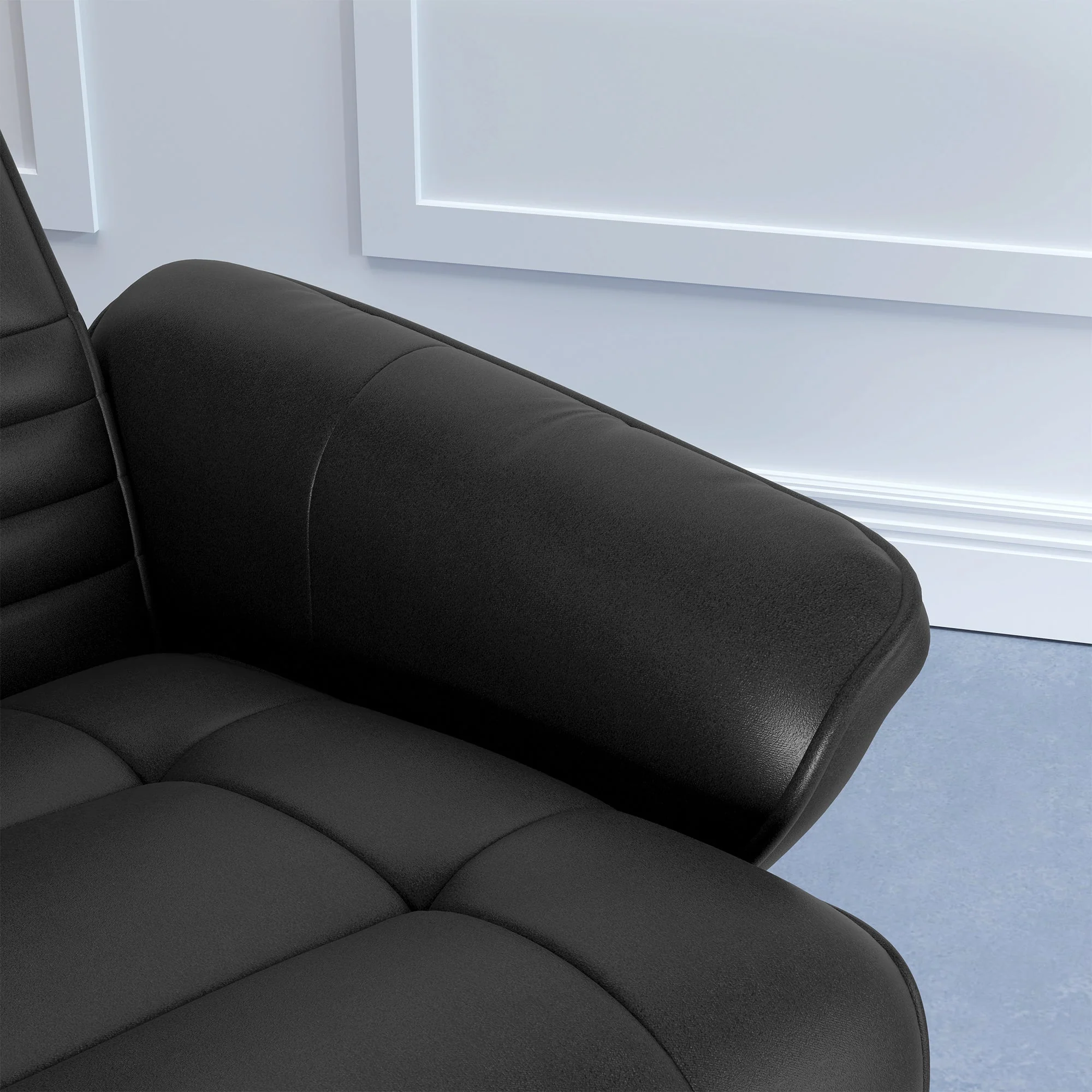 Recliner Chair with Footstool, Swivel Reclining TV, 150kg Load, Microfiber Cloth, Black - Image 8