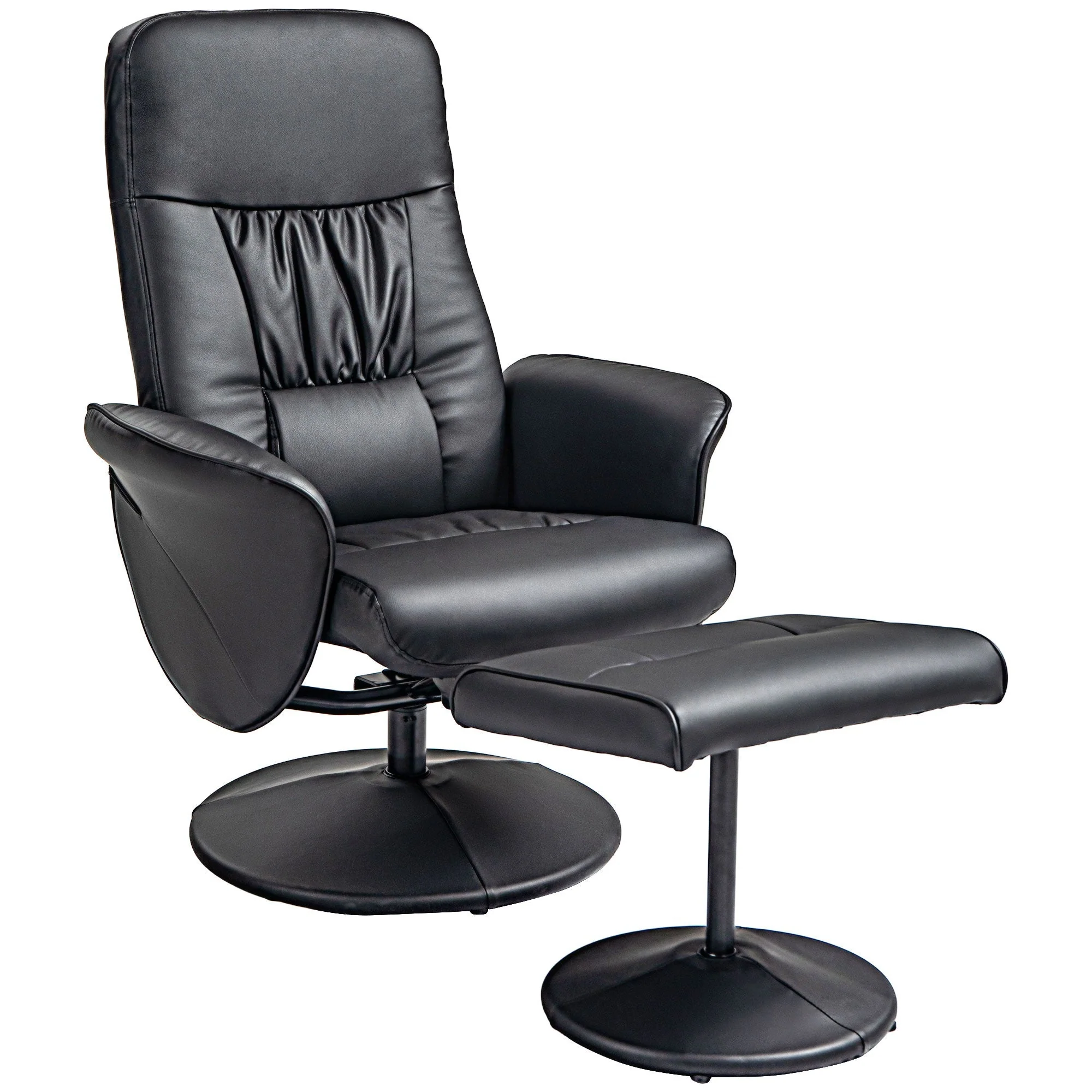 Recliner Chair with Footstool, Swivel Upholstered TV Chair, Faux Leather, Black - Image 2