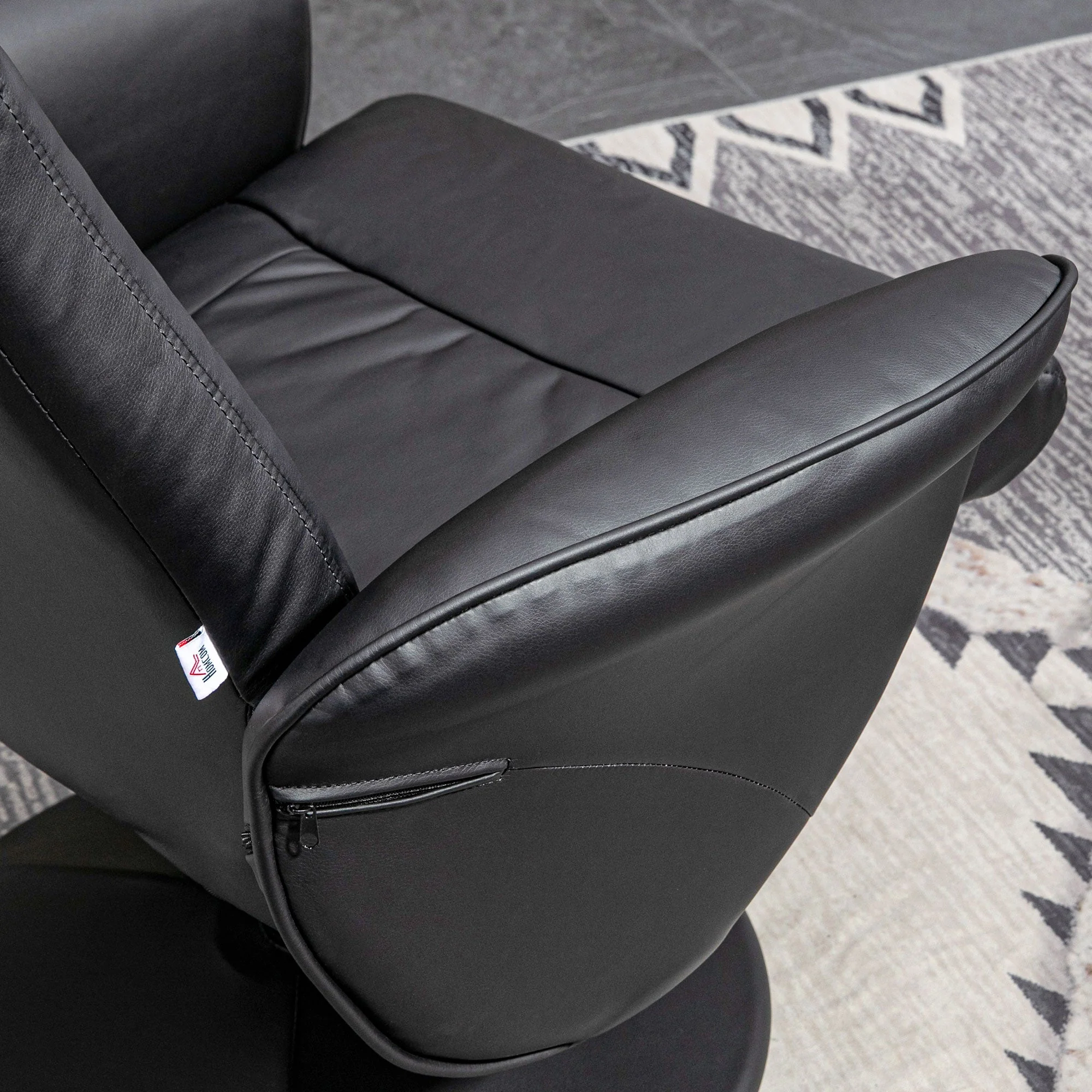 Recliner Chair with Footstool, Swivel Upholstered TV Chair, Faux Leather, Black - Image 7