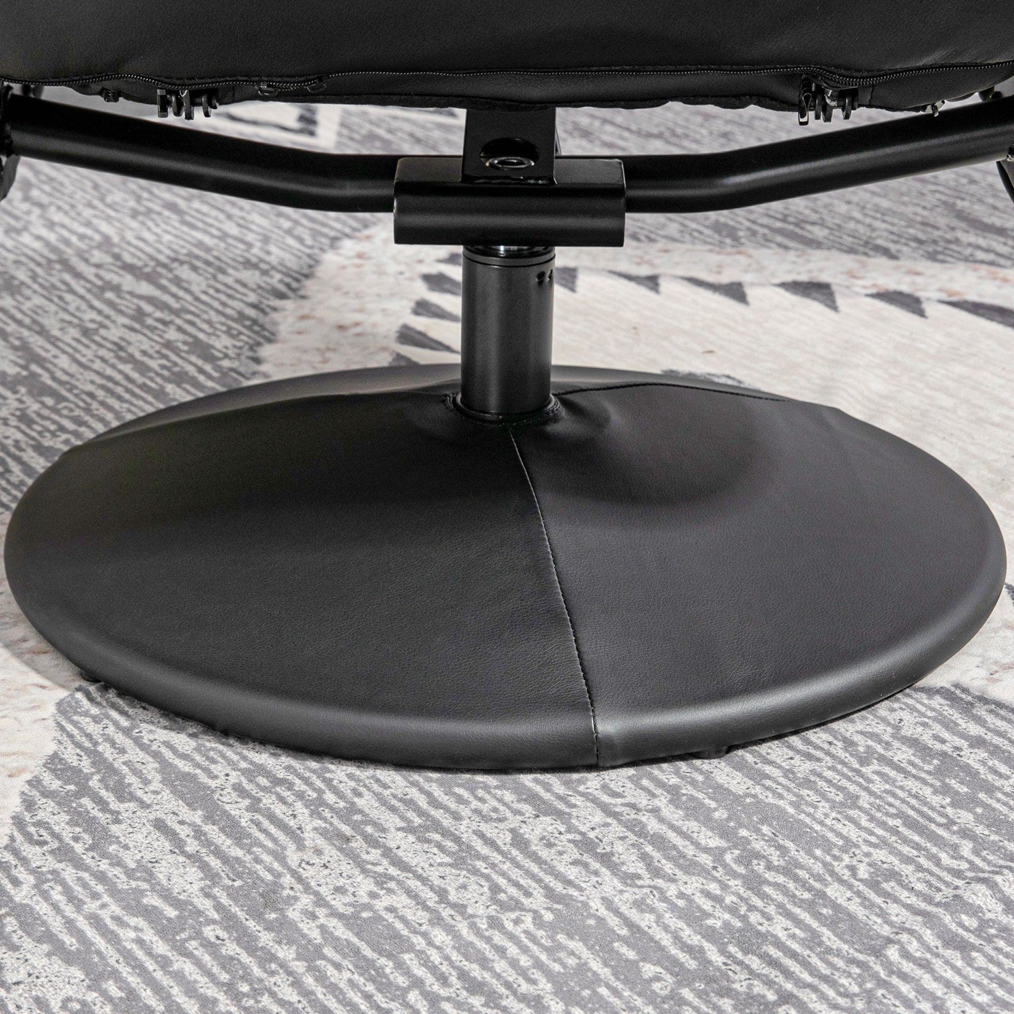 Recliner Chair with Footstool, Swivel Upholstered TV Chair, Faux Leather, Black - Image 8