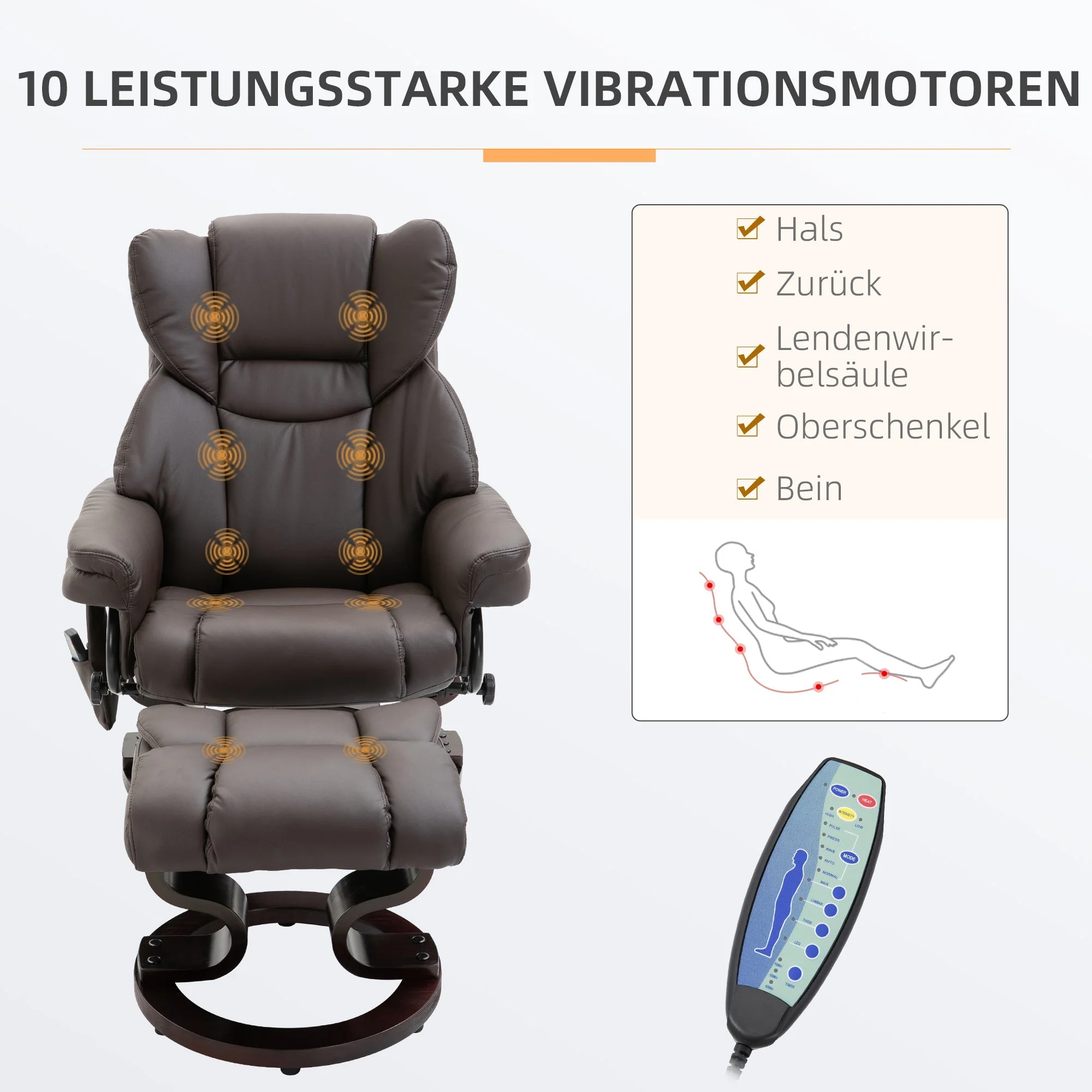 Recliner Massage Chair with Footstool, Reclining Function, Faux Leather Brown - Image 4