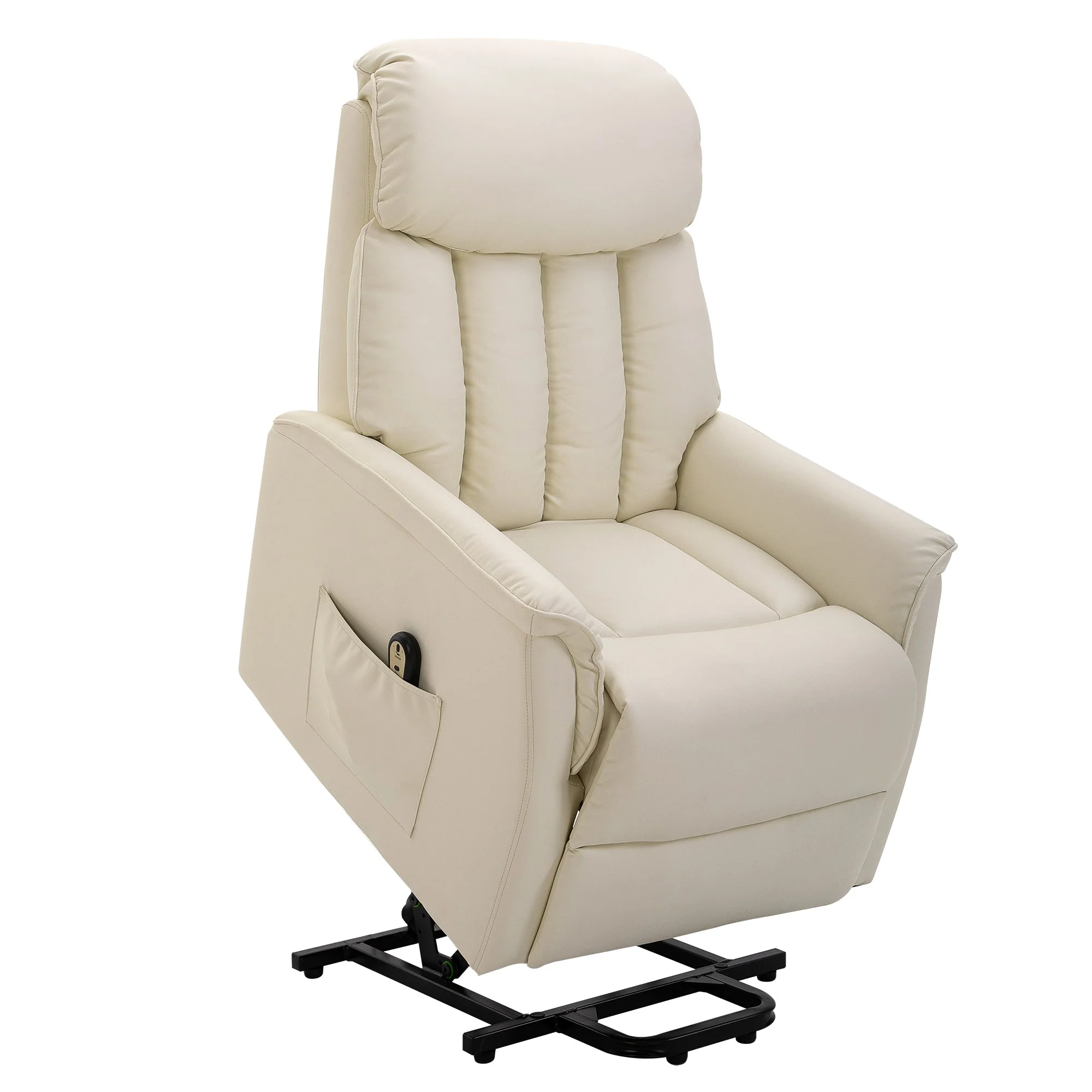 Recliner TV Chair Electric Lift Reclining Function Faux Leather Beige - Image 2