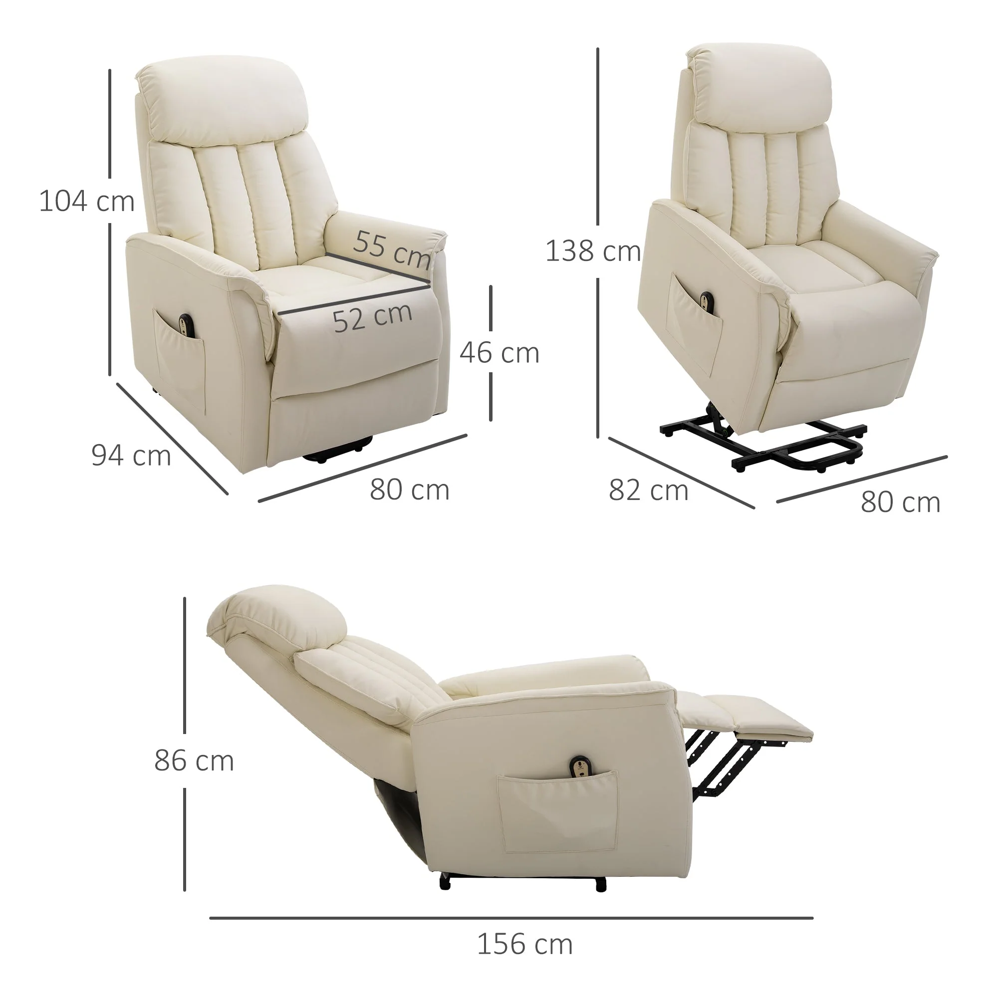 Recliner TV Chair Electric Lift Reclining Function Faux Leather Beige - Image 3