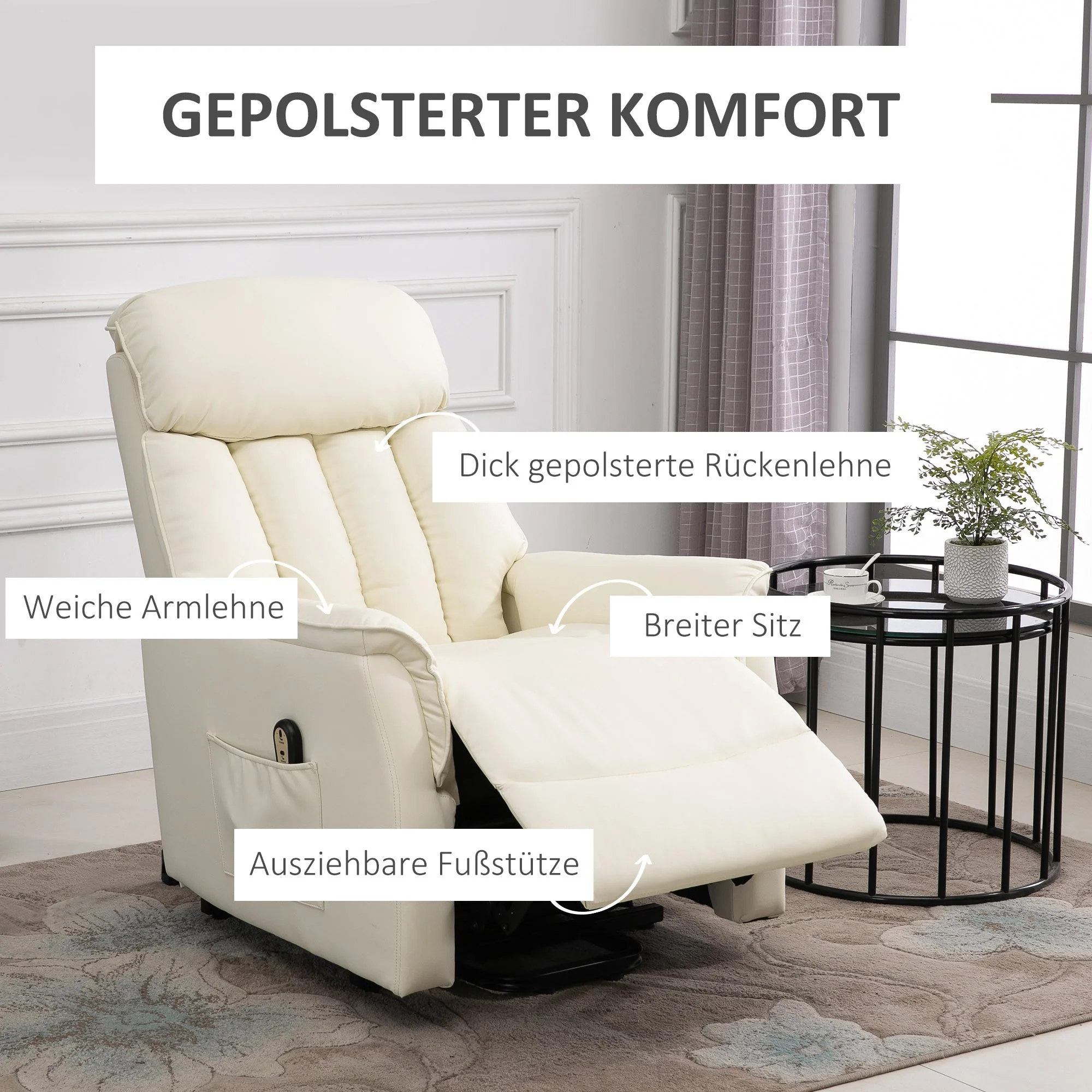 Recliner TV Chair Electric Lift Reclining Function Faux Leather Beige - Image 4