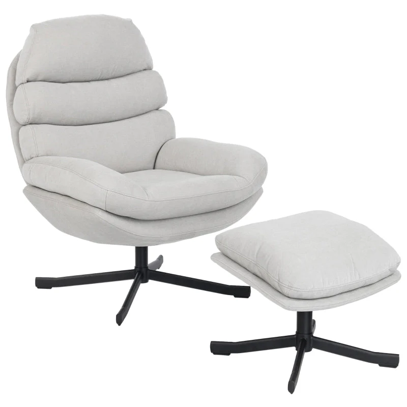 Reclining Armchair & Footstool Chenille Fabric - Cream White - Image 2