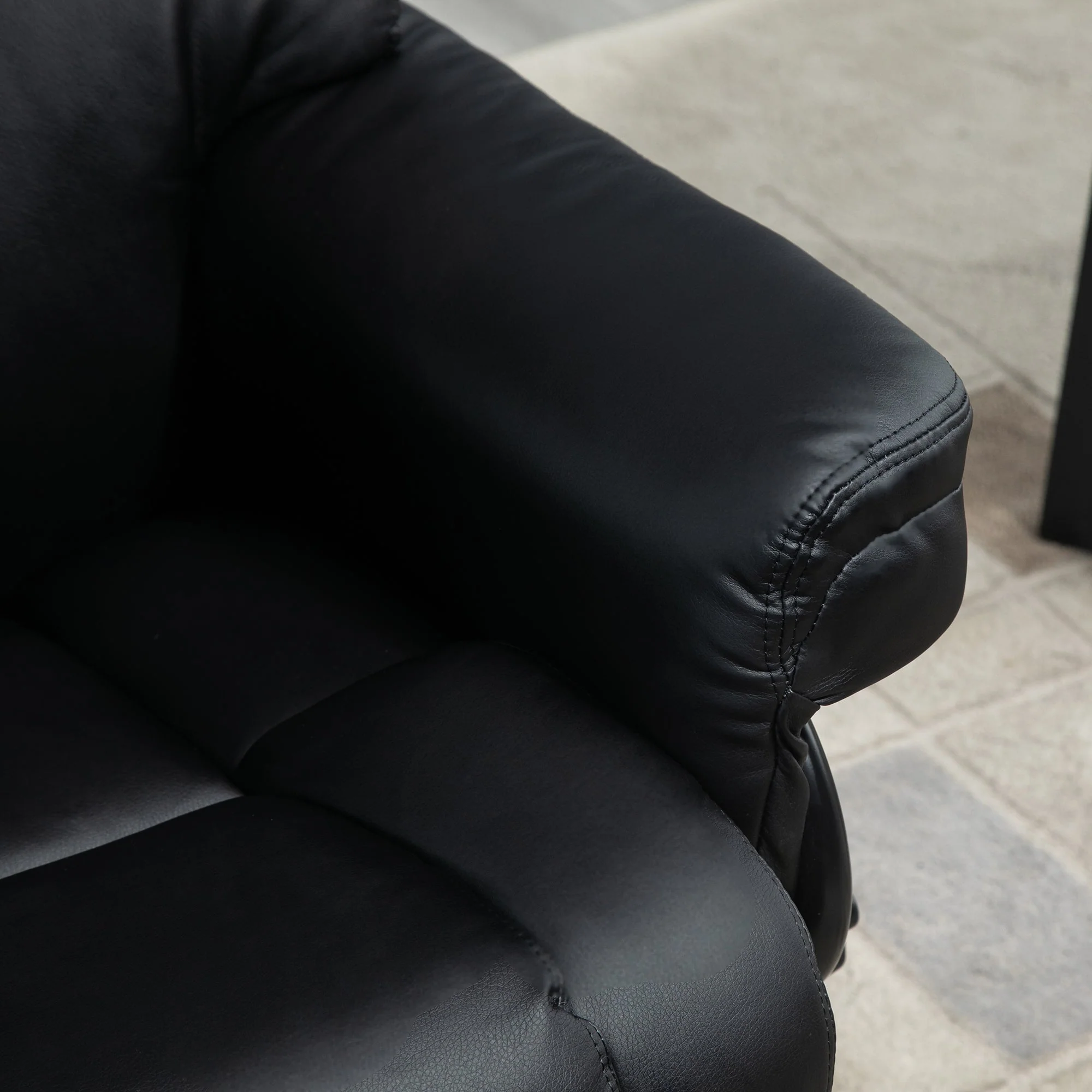 Reclining Armchair with Footstool, Swivel TV Armchair Faux Leather Black - Image 8