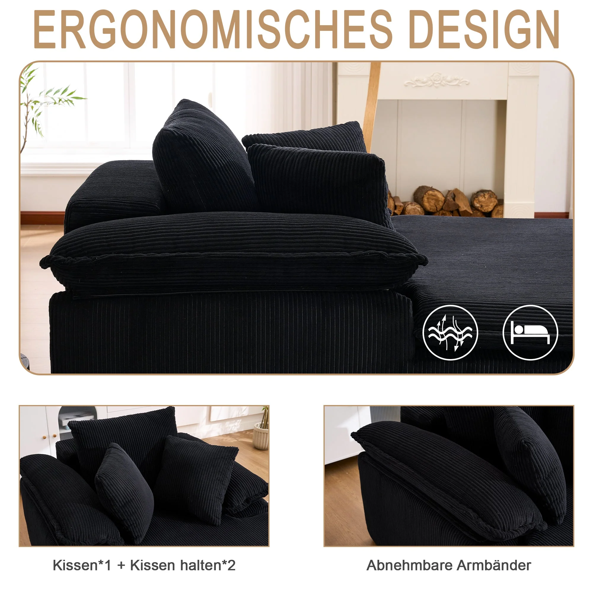 Reclining Sofa 46cm High Wide Armrests Frameless Design - Image 2