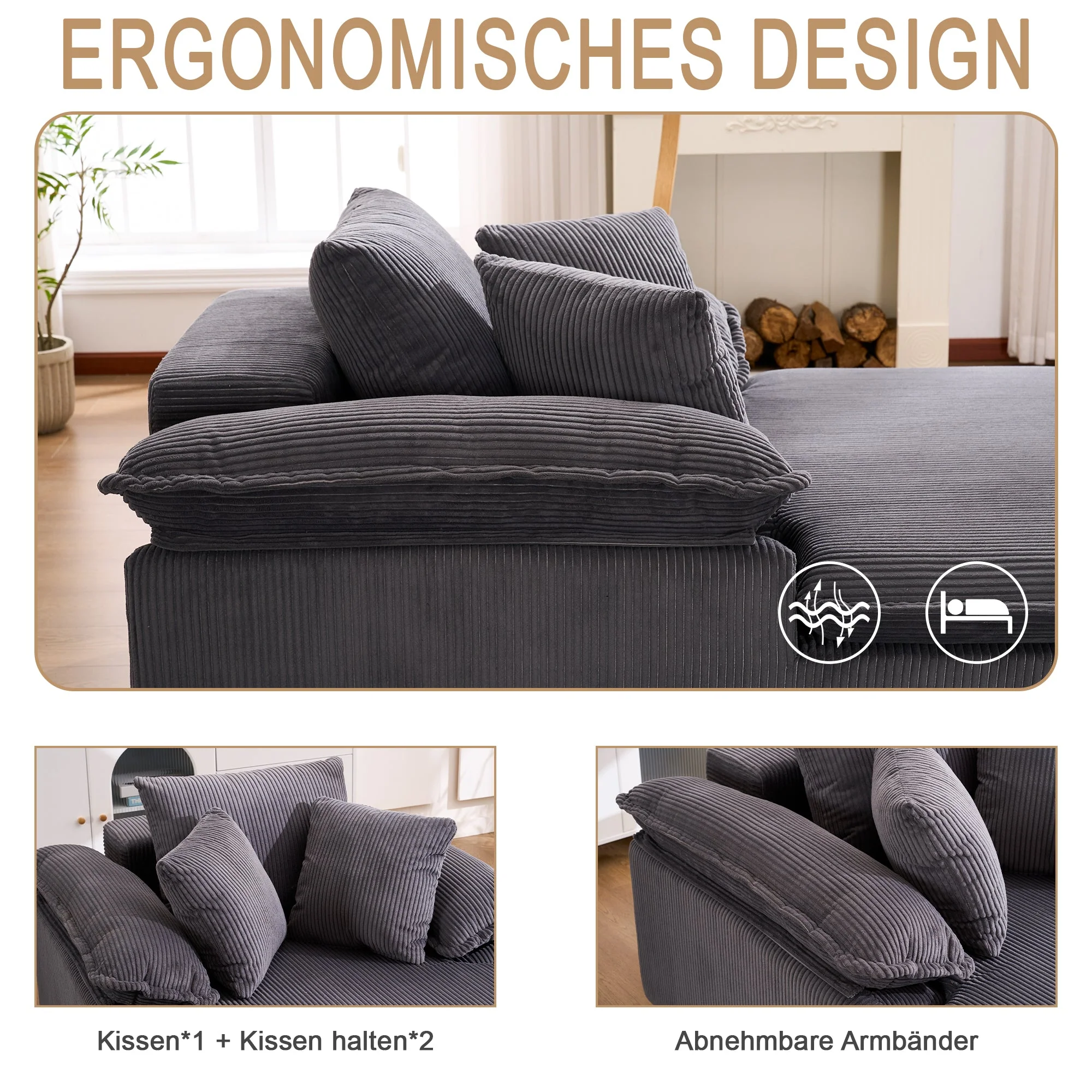 Reclining Sofa Frameless Wide Armrests 46cm High - Image 2