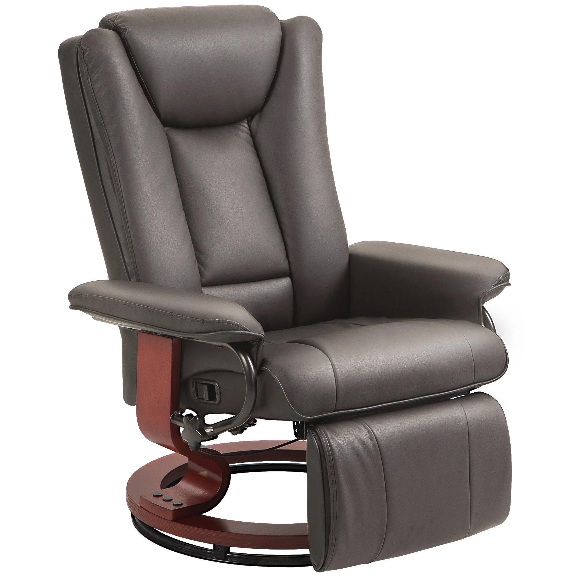 Reclining TV Armchair, Swivel Adjustable Backrest 150 kg Capacity, Faux Leather Brown - Image 2
